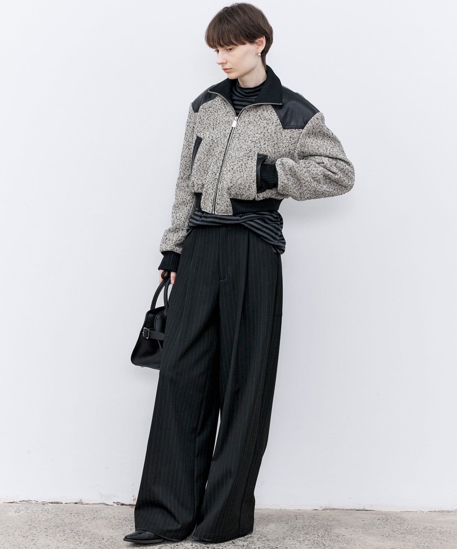 High-Waisted Striped Wide Slacks
