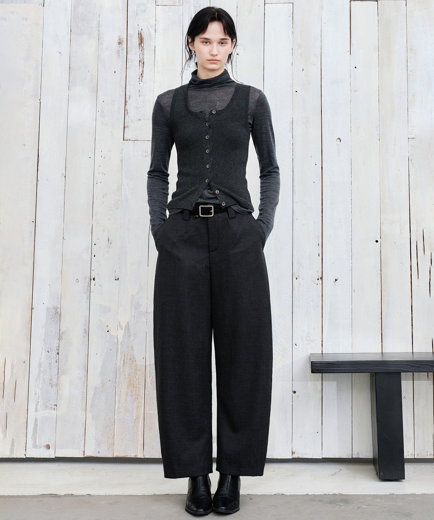 Thick Fabric Cropped Wide-Leg Pants