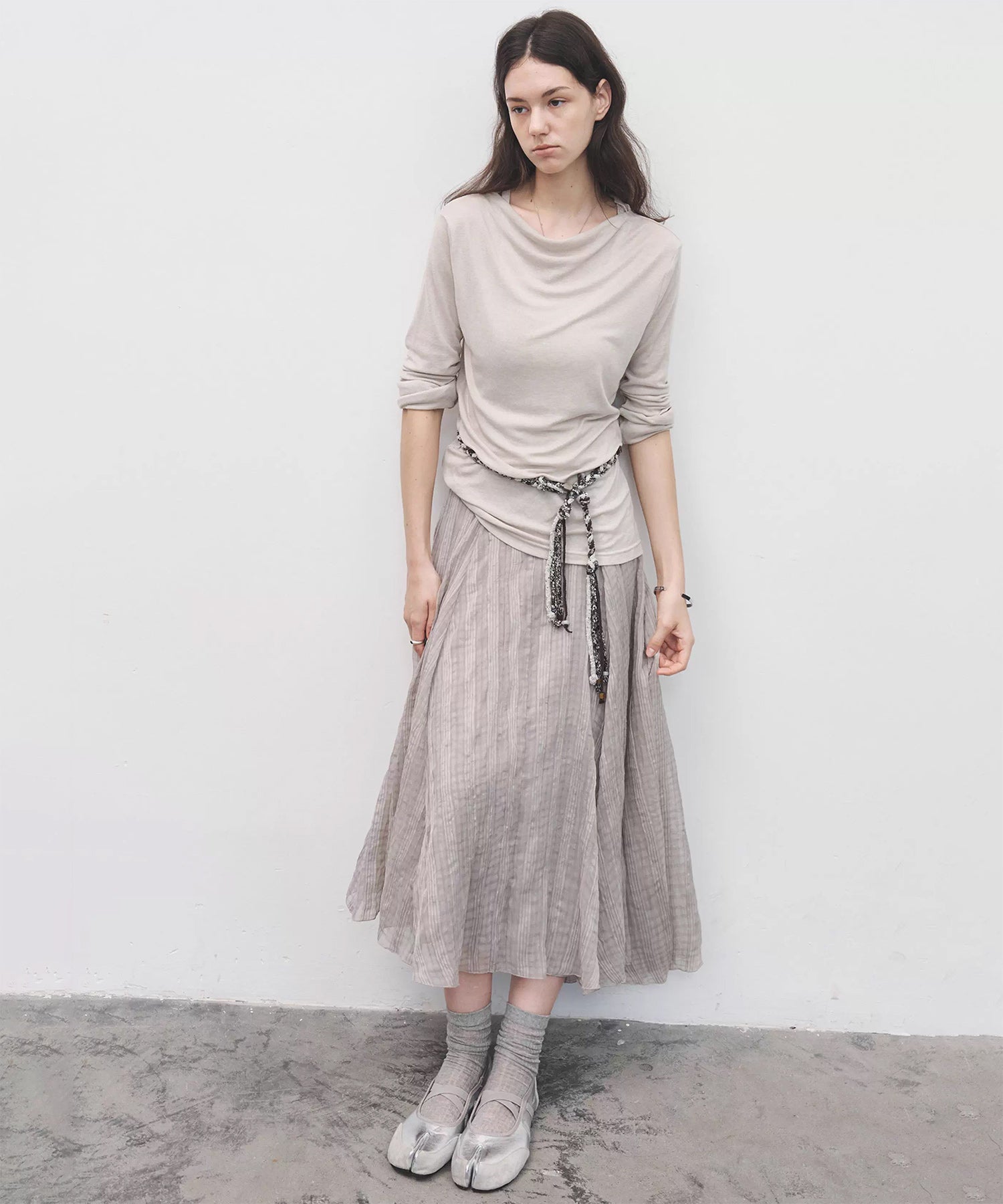 Wool Blend Basic Boat Neck Layering T-Shirt