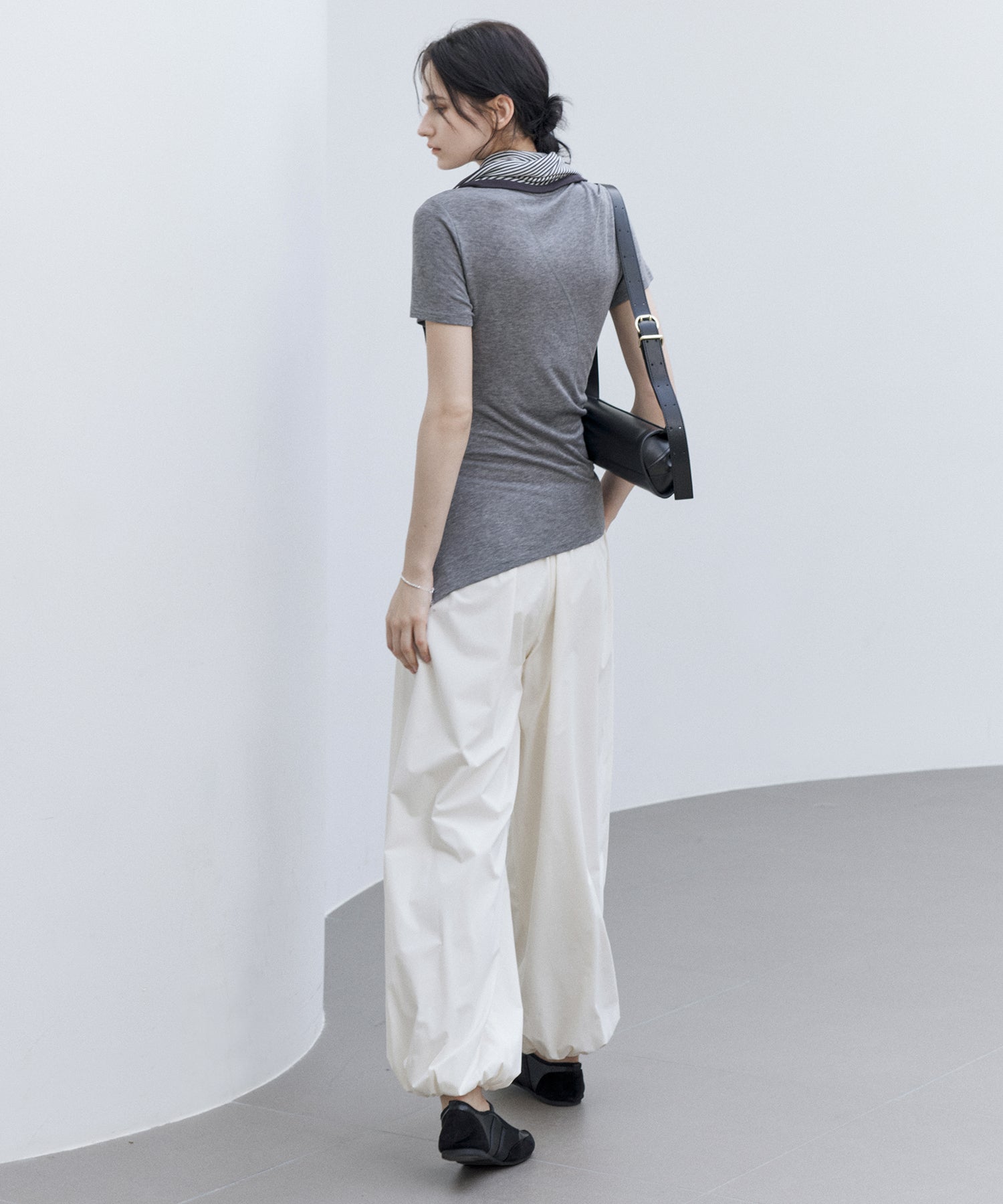 Asymmetric Hem Fitted T-Shirt in Lyocell Blend