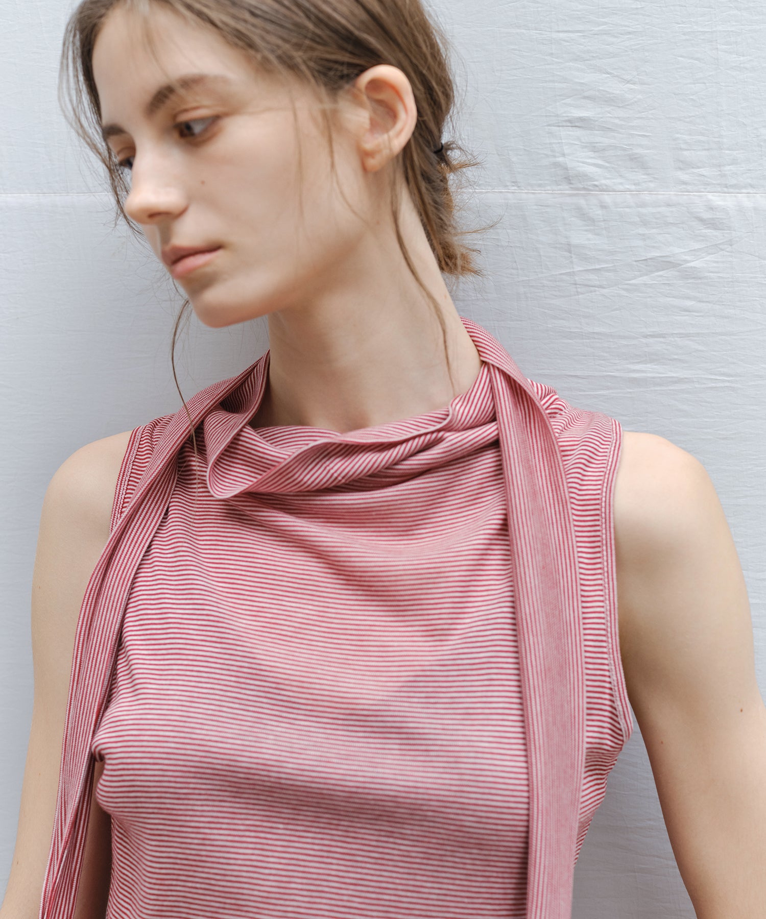 「7月上旬~中旬出荷」Tie Detail Striped Knit Top
