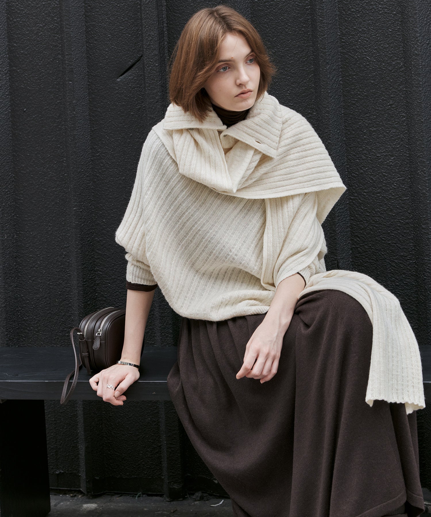 Asymmetric Textured Knit Sweater