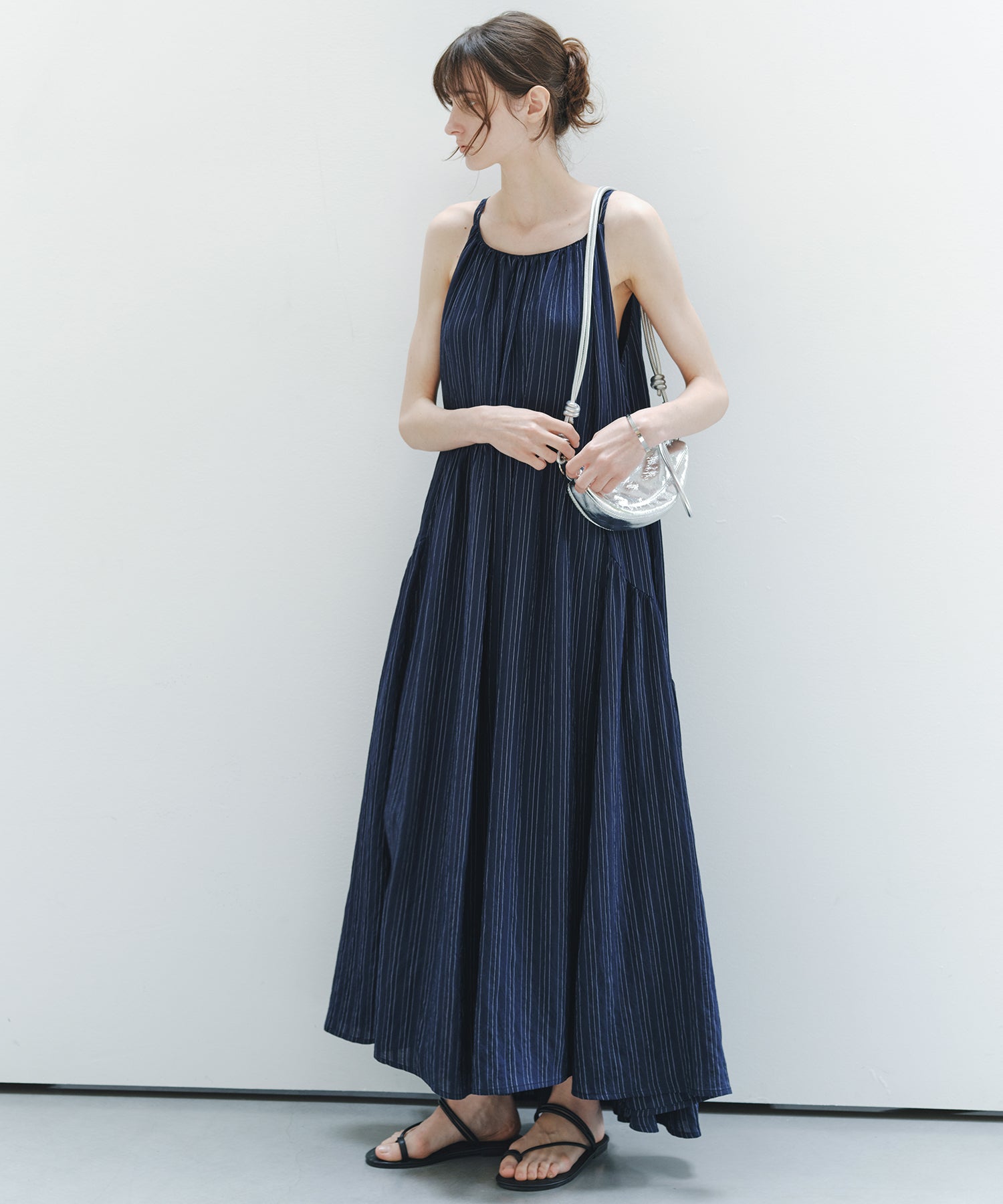 「7月上旬~中旬出荷」Textured Stripe Camisole Dress