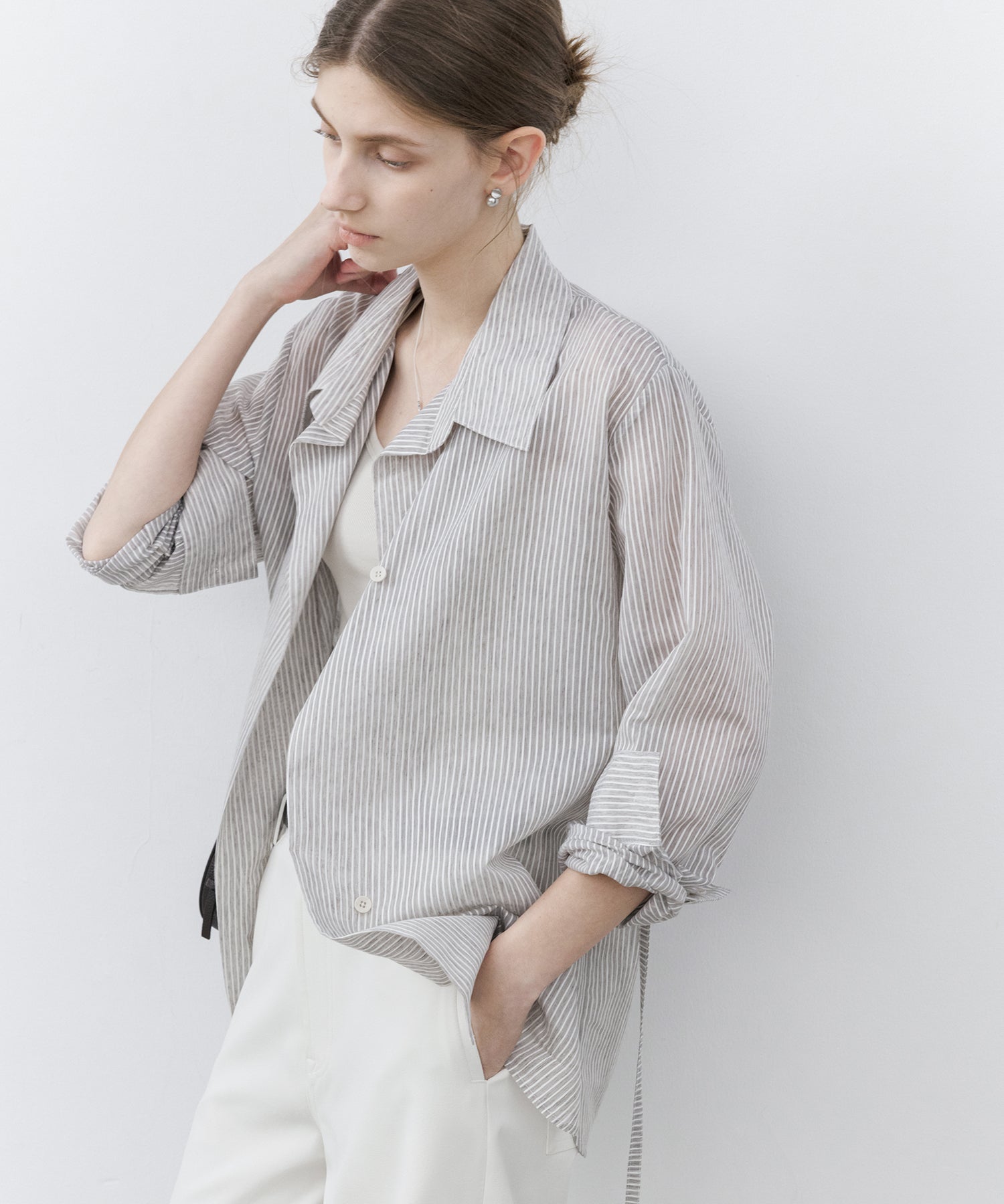 Sheer Stripe Wrap Shirt