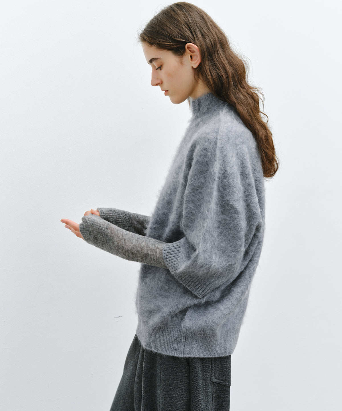 「10月下旬出荷予定」Brushed Cashmere-Blend Half Sleeve Knit Top