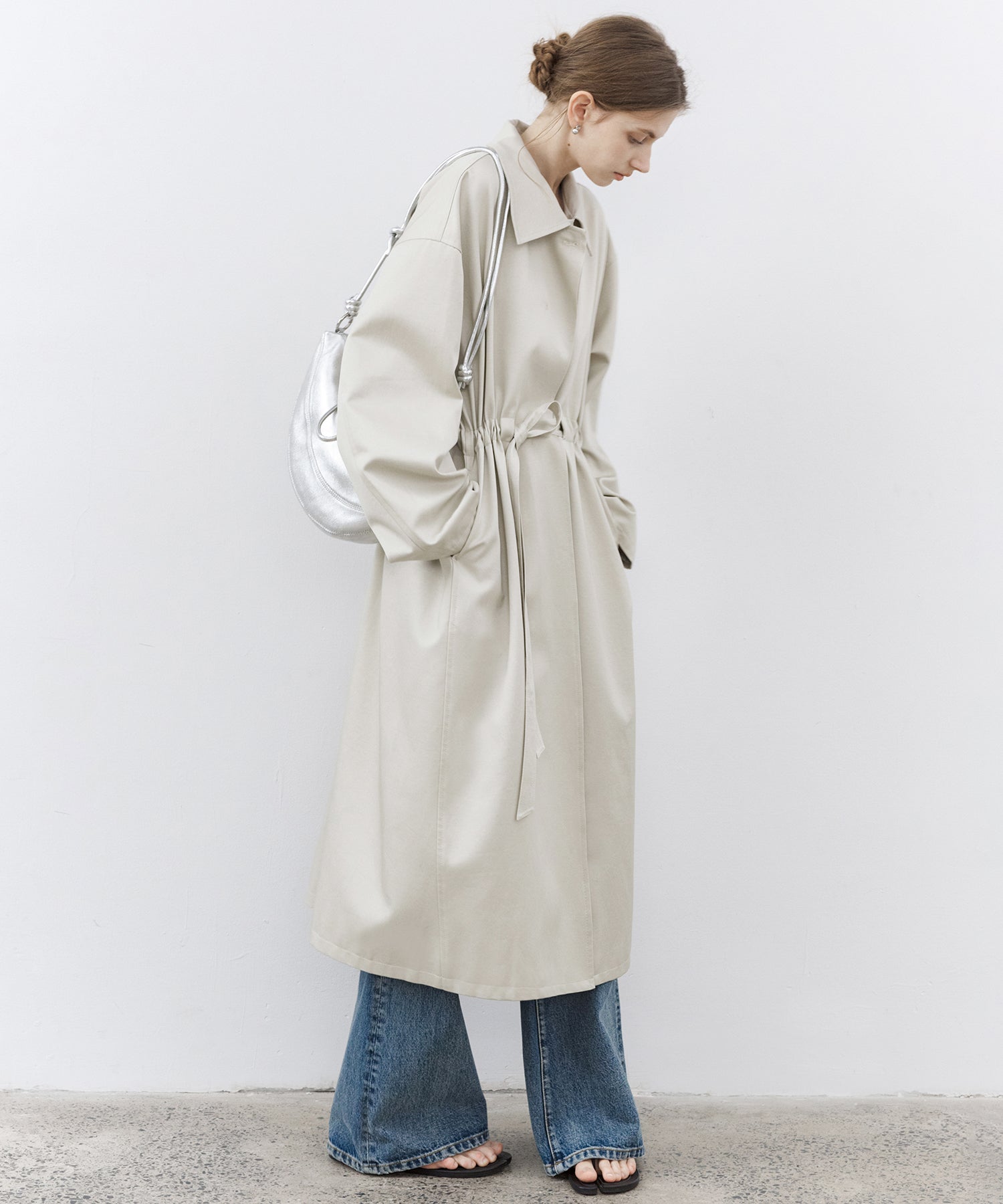 Drawstring Waist Relaxed Fit Long Coat