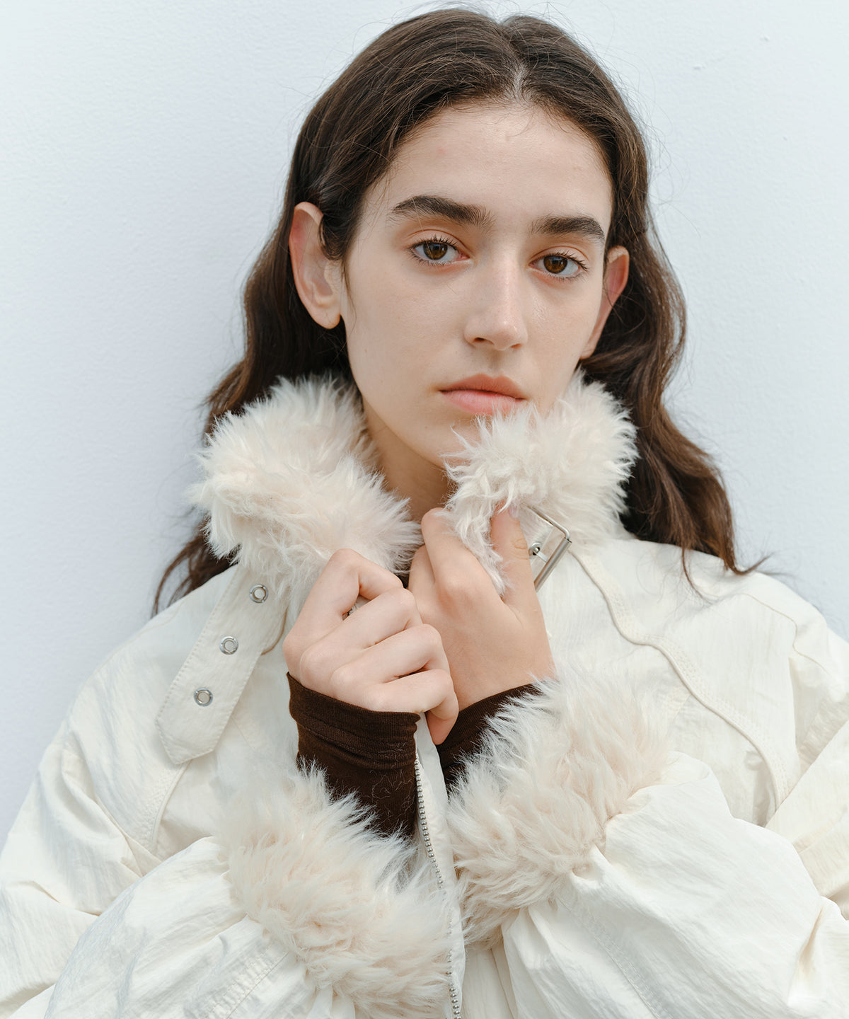 「10月下旬出荷予定」Faux Fur Trim Stand Collar Short Down Jacket