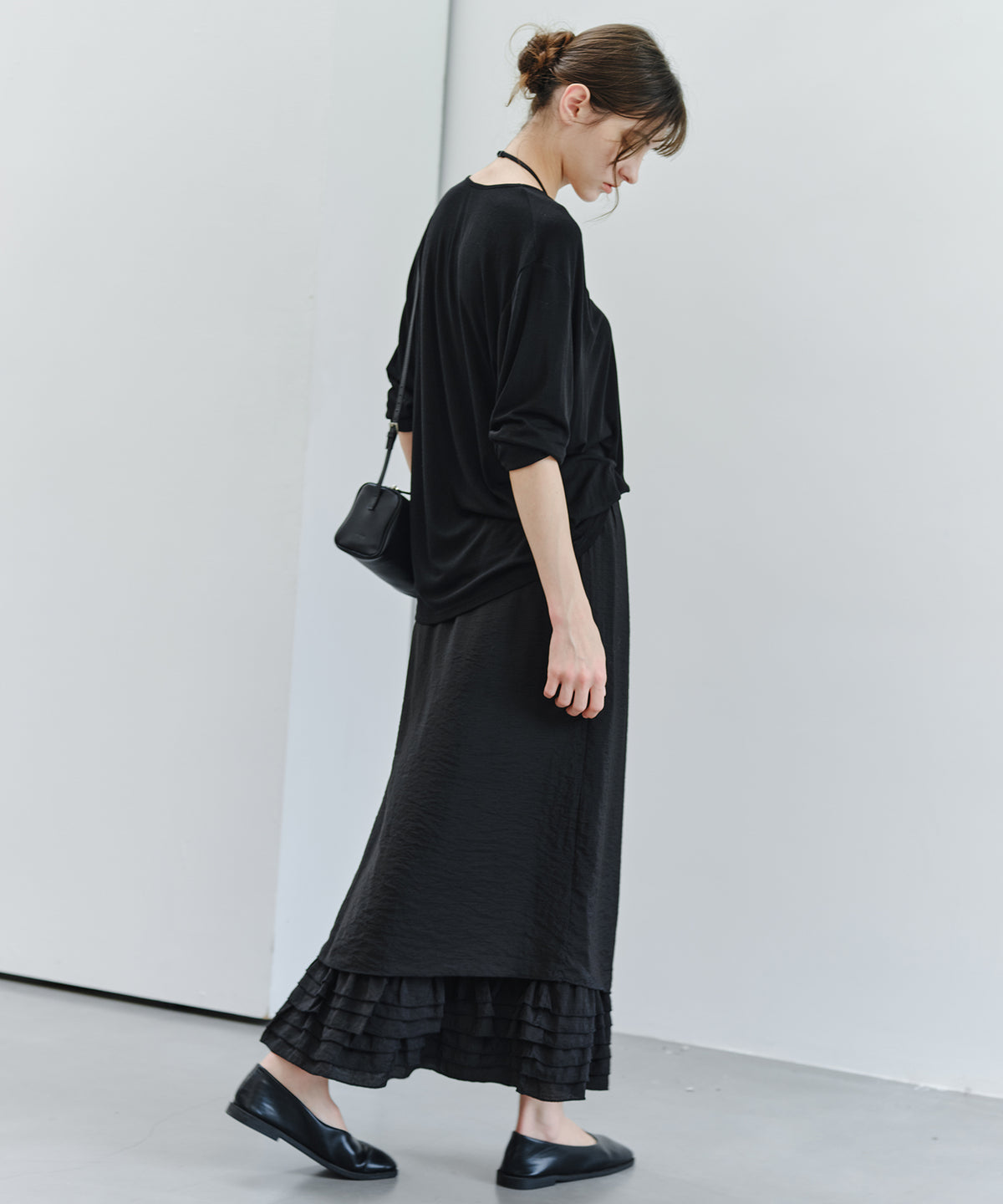 「9月下旬出荷予定」Layered Frill Hem Easy Long Skirt