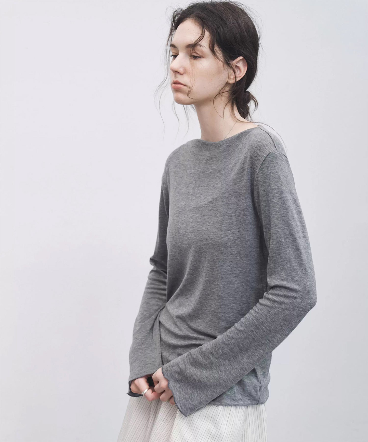 Wool Blend Basic Boat Neck Layering T-Shirt