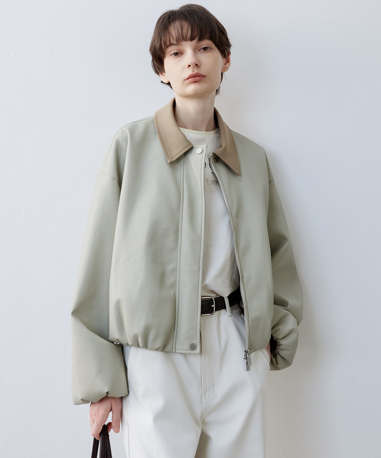 Contrast Collar Cropped Faux Leather Jacket