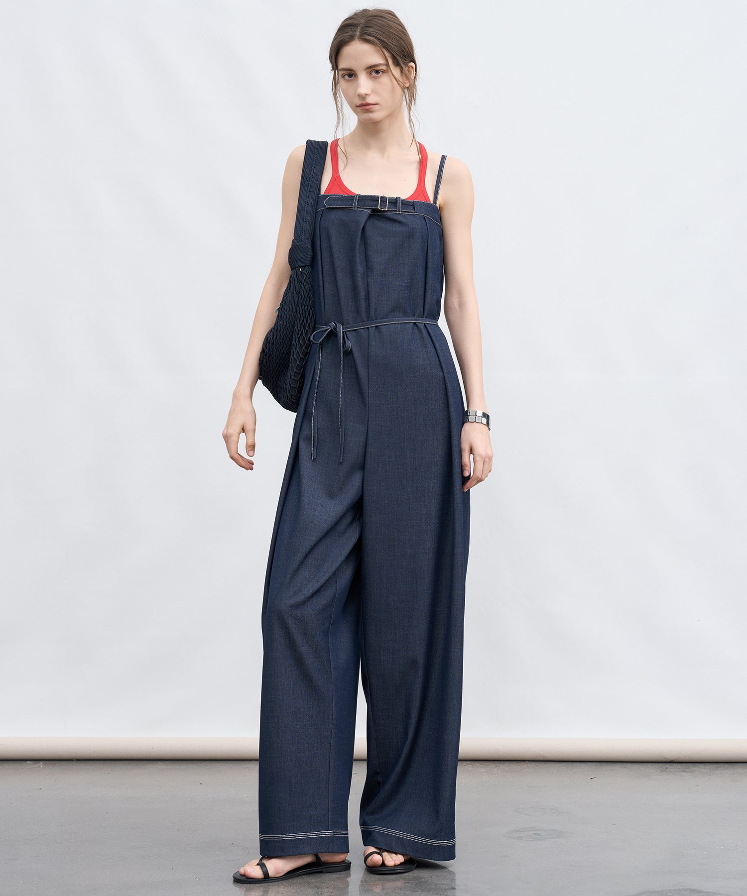 Lightweight Denim-Style Wide Leg Jumpsuit
