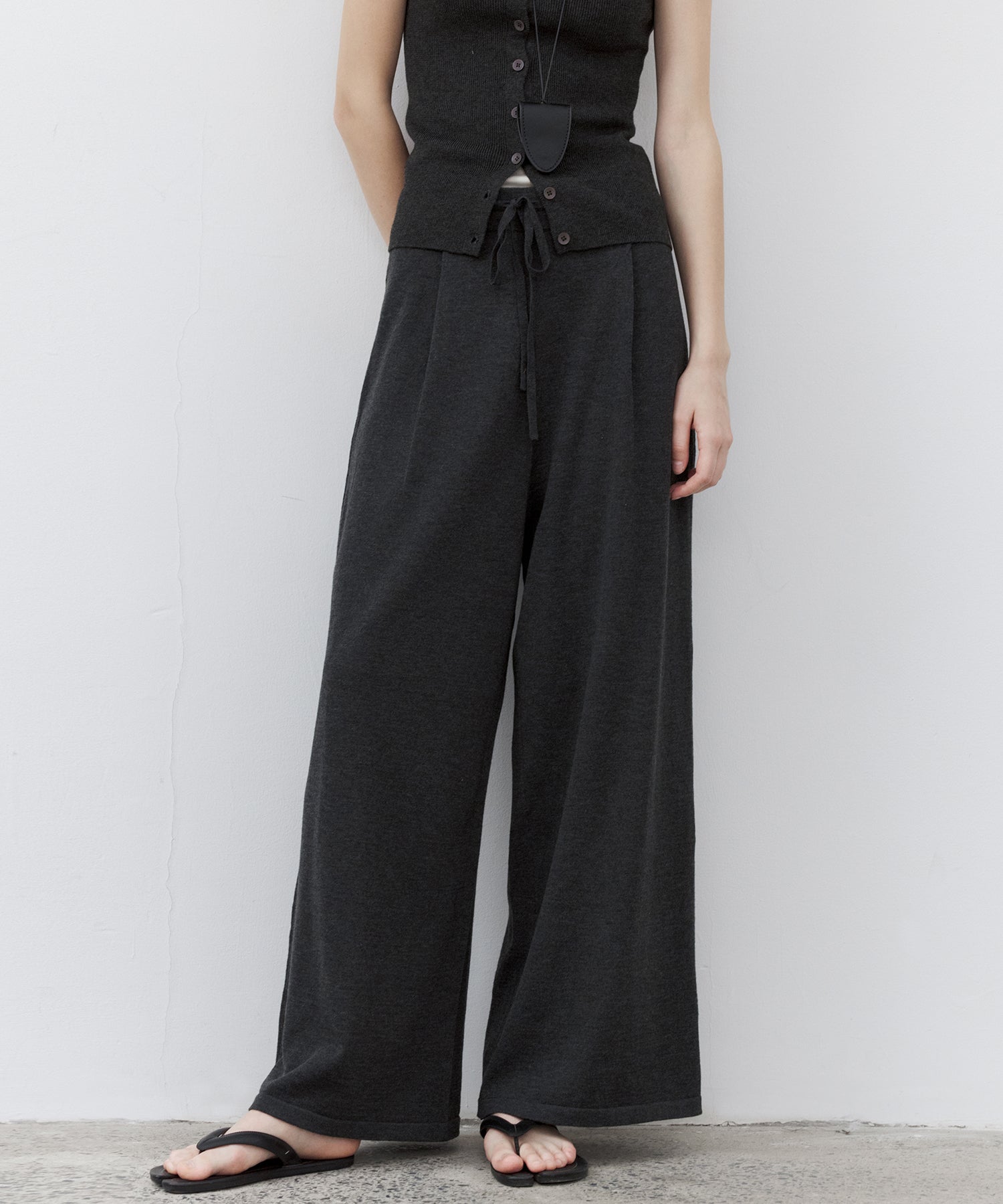 Drawstring Knit Wide Pants