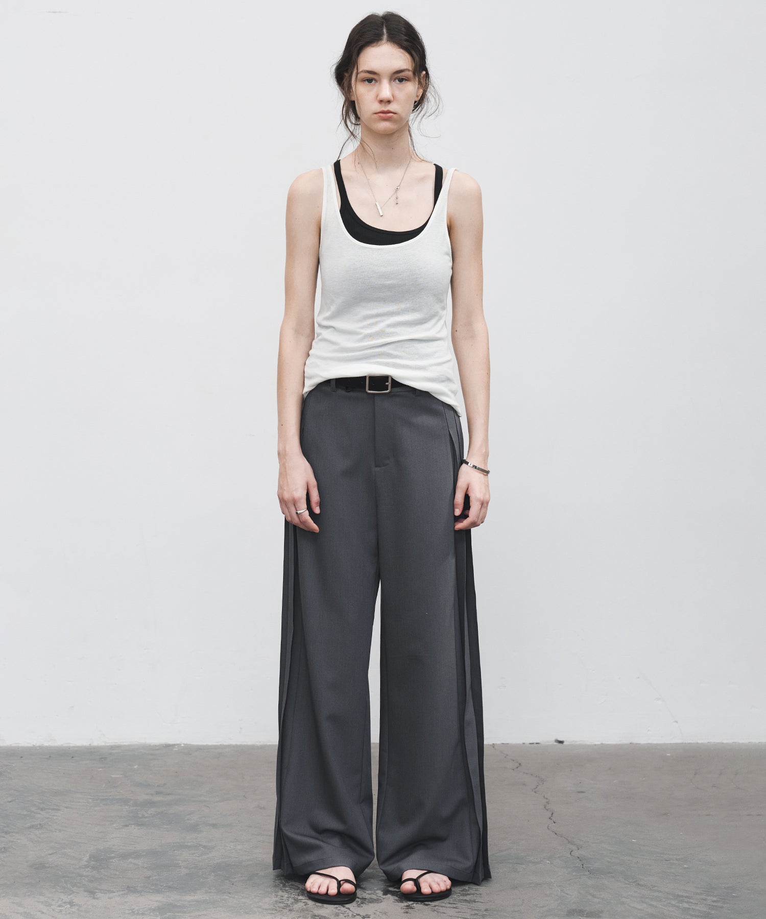 Side Pleat Wide Slacks