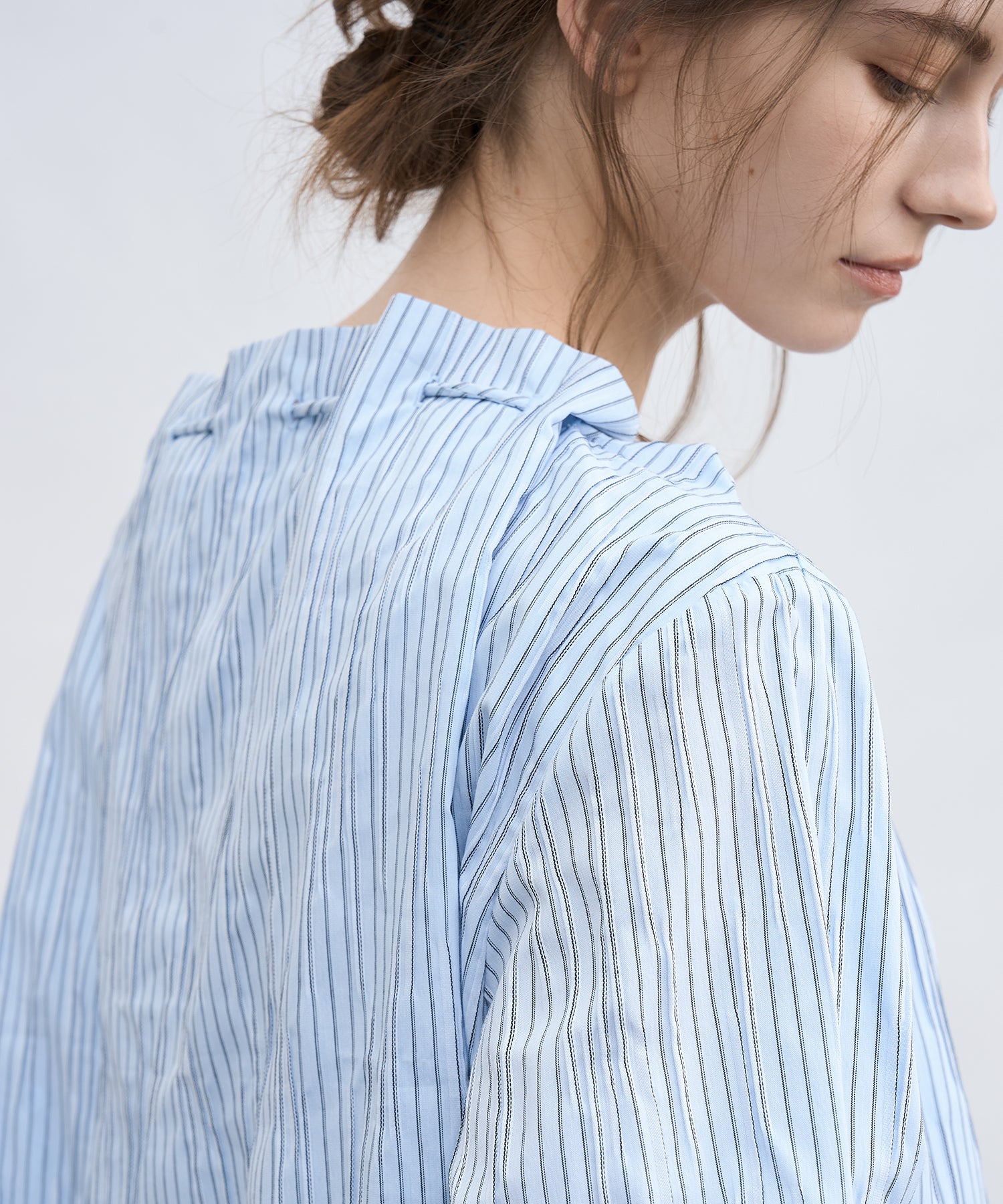 Asymmetric Off-Shoulder Drawstring Stripe Blouse