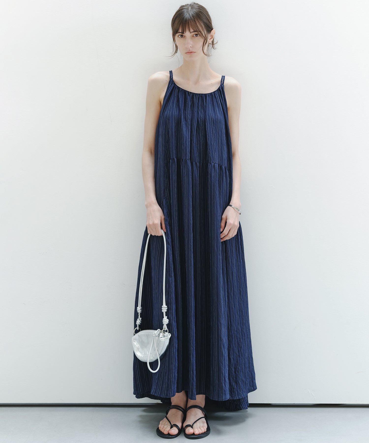「7月上旬~中旬出荷」Textured Stripe Camisole Dress