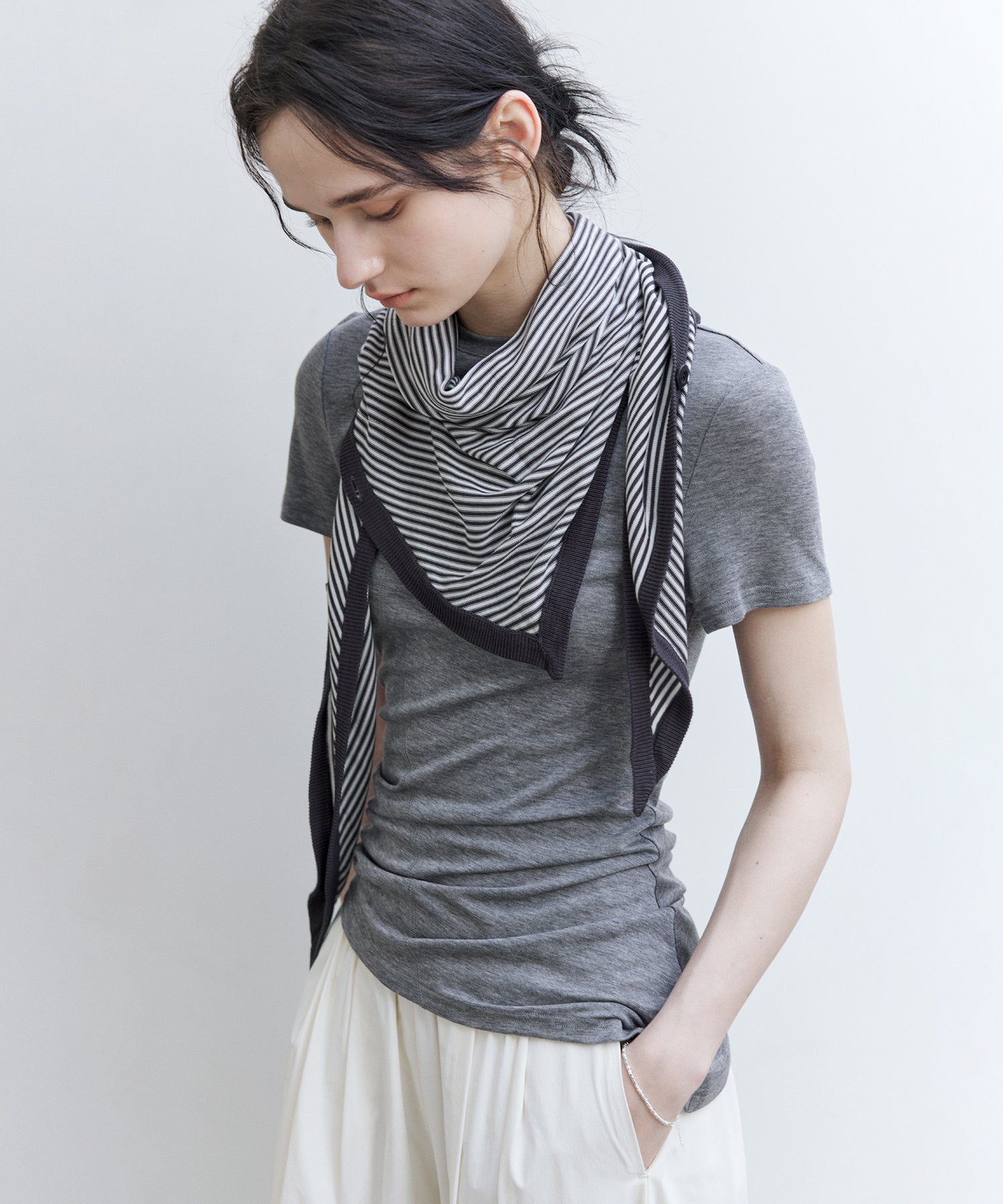 Asymmetric Hem Fitted T-Shirt in Lyocell Blend