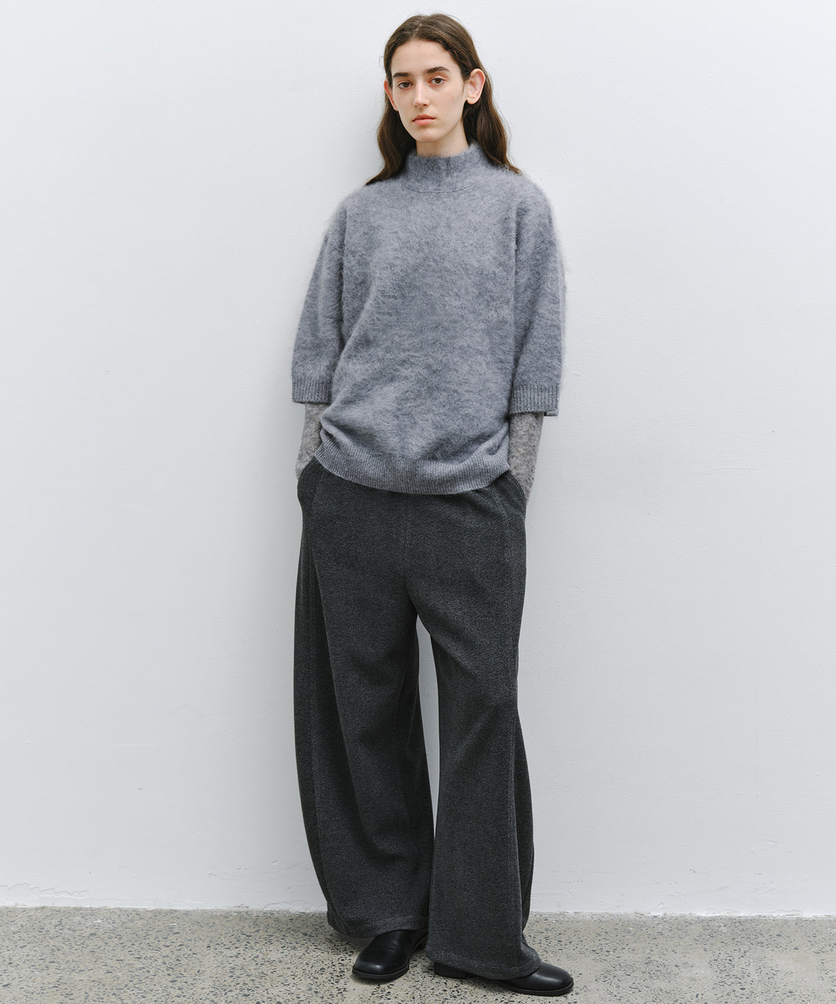「10月下旬出荷予定」Brushed Cashmere-Blend Half Sleeve Knit Top
