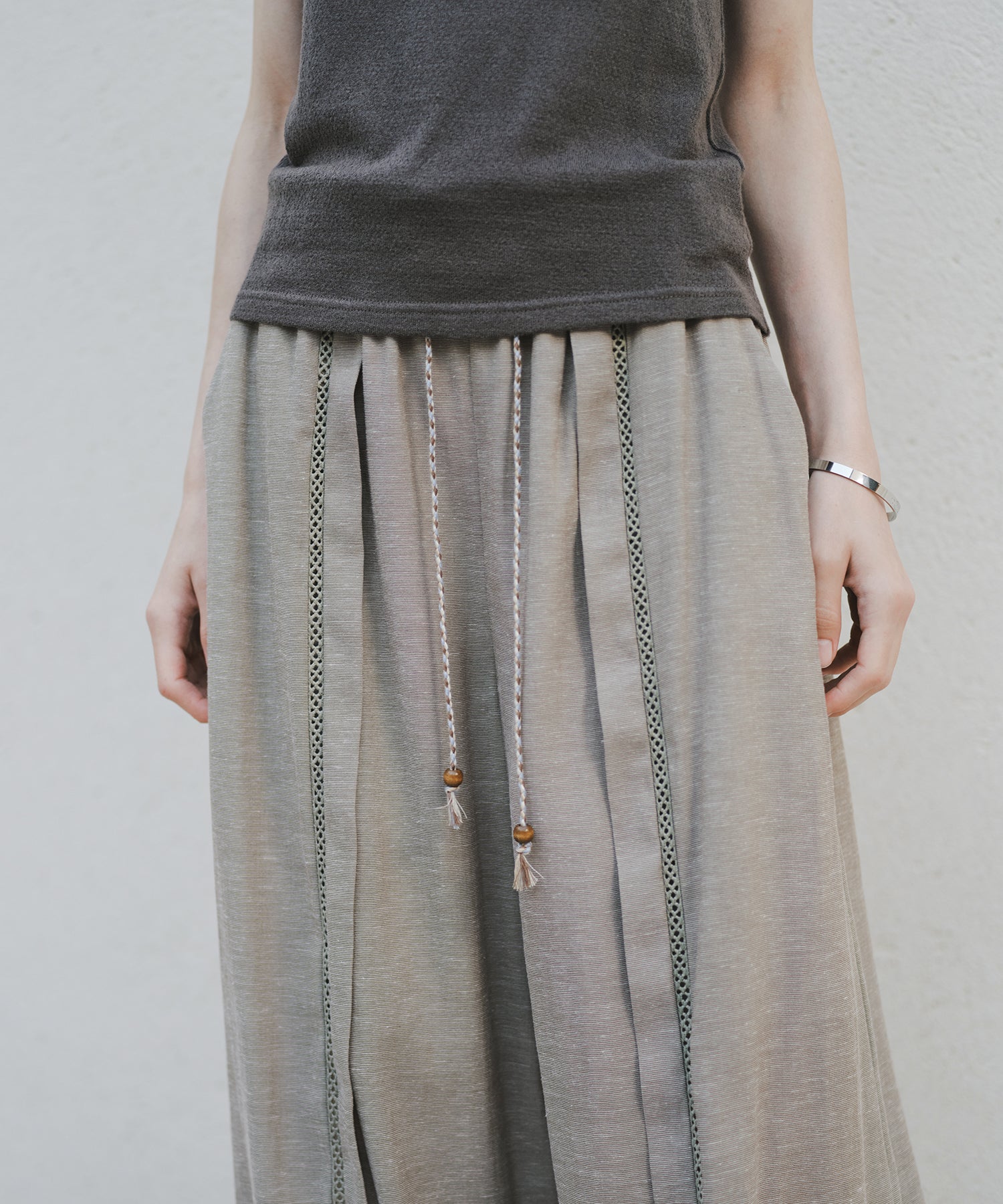 「8月中旬~下旬出荷」Front Lace Linen Blend Wide Pants