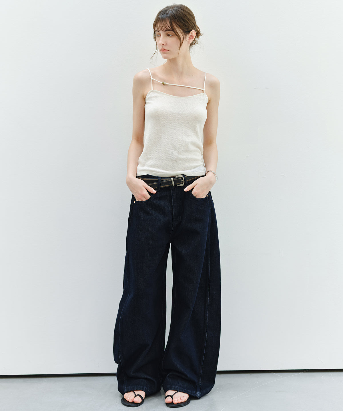 「10月下旬出荷予定」Side-Seam Detail Wide Denim Pants