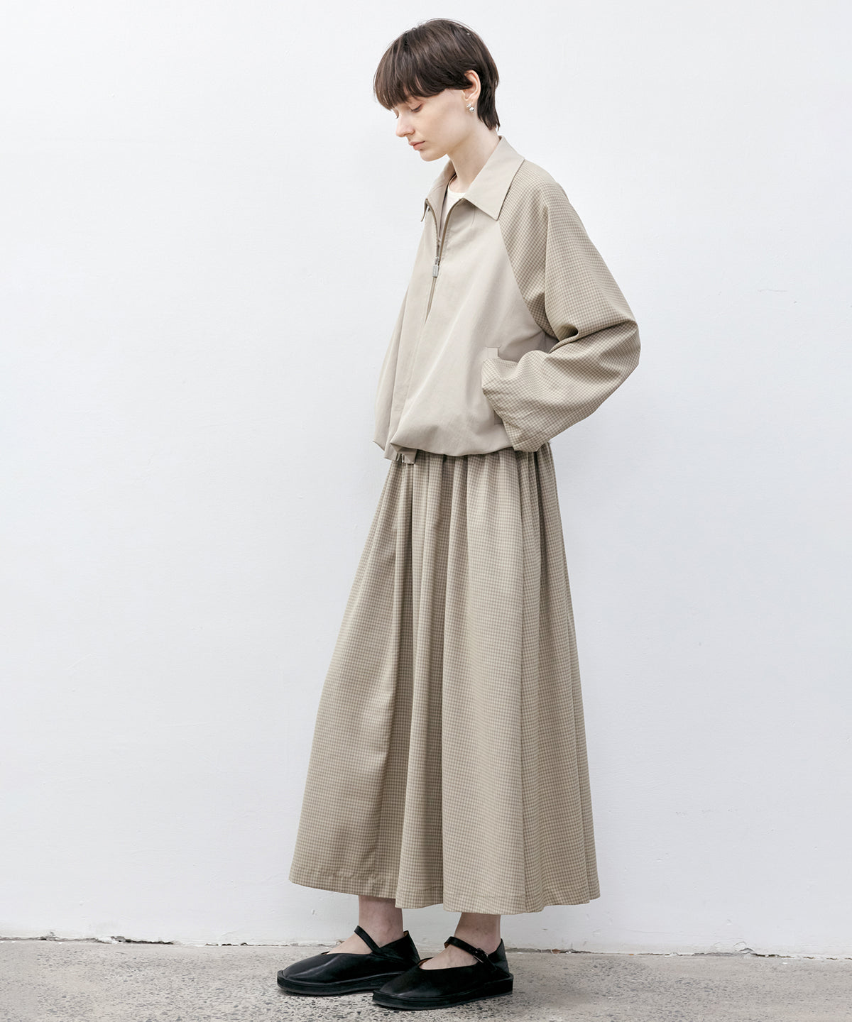 Striped & Checked Gathered Flare Skirt