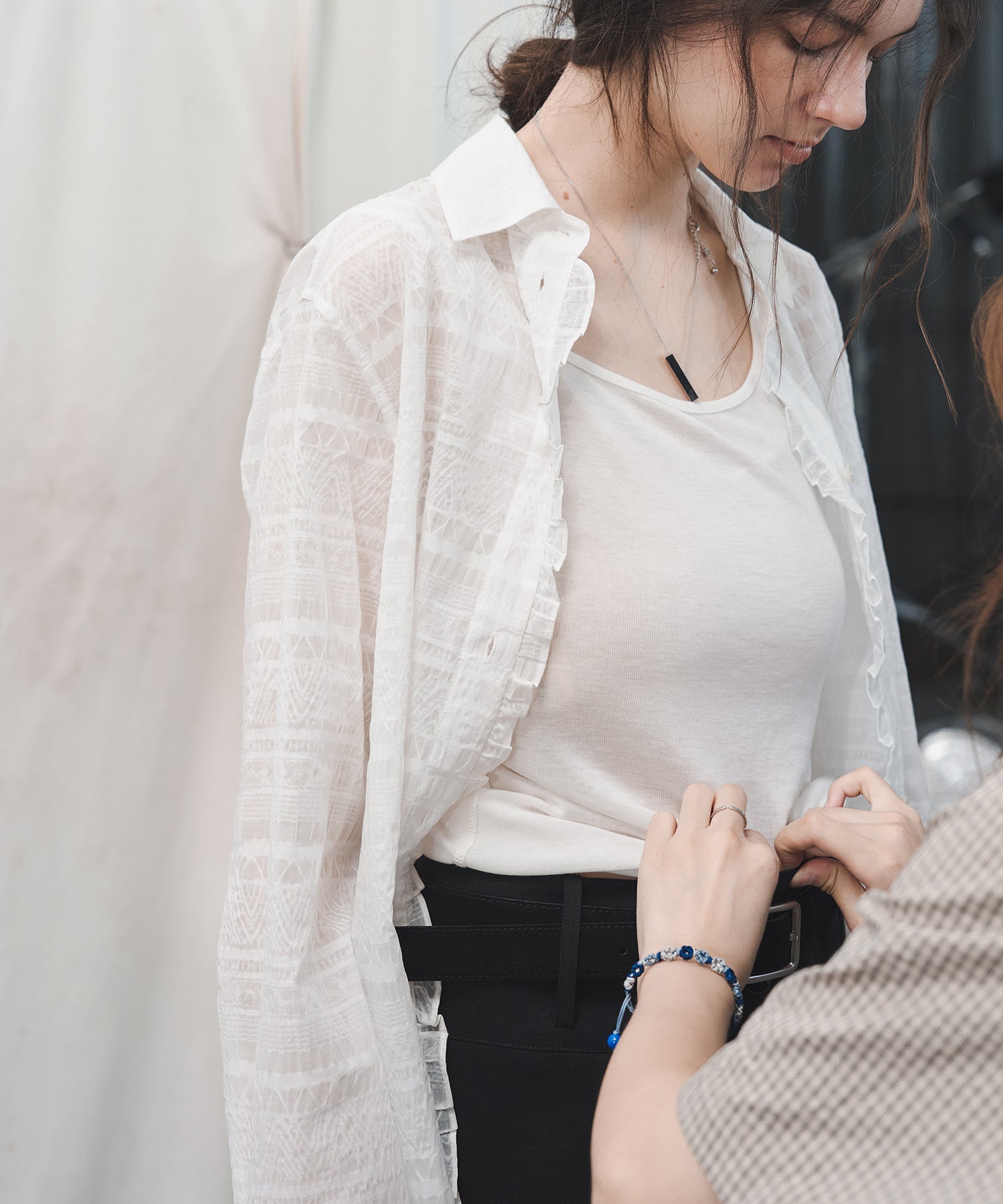 Airy Lace Jacquard Frill Shirt