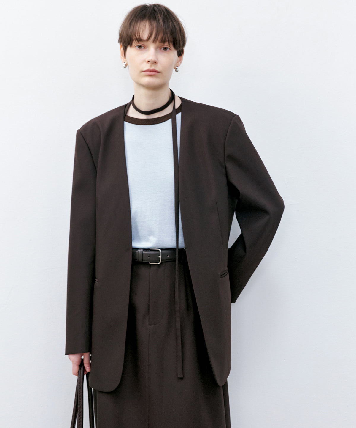 Collarless Oversized Tailored Jacket