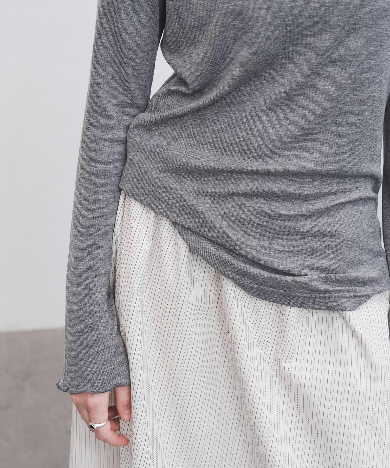 Wool Blend Basic Boat Neck Layering T-Shirt