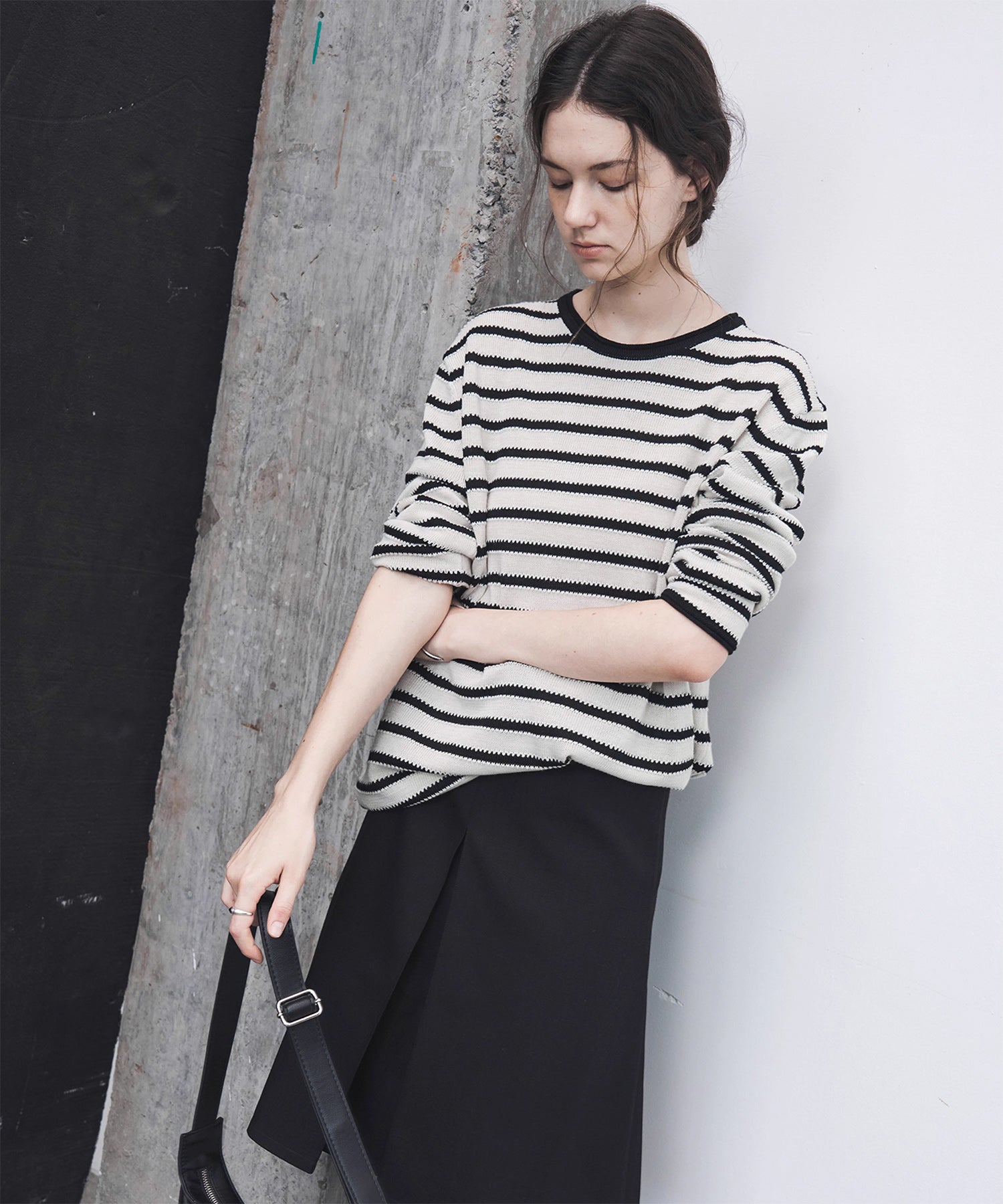Textured Stripe Panel Knit Sweater