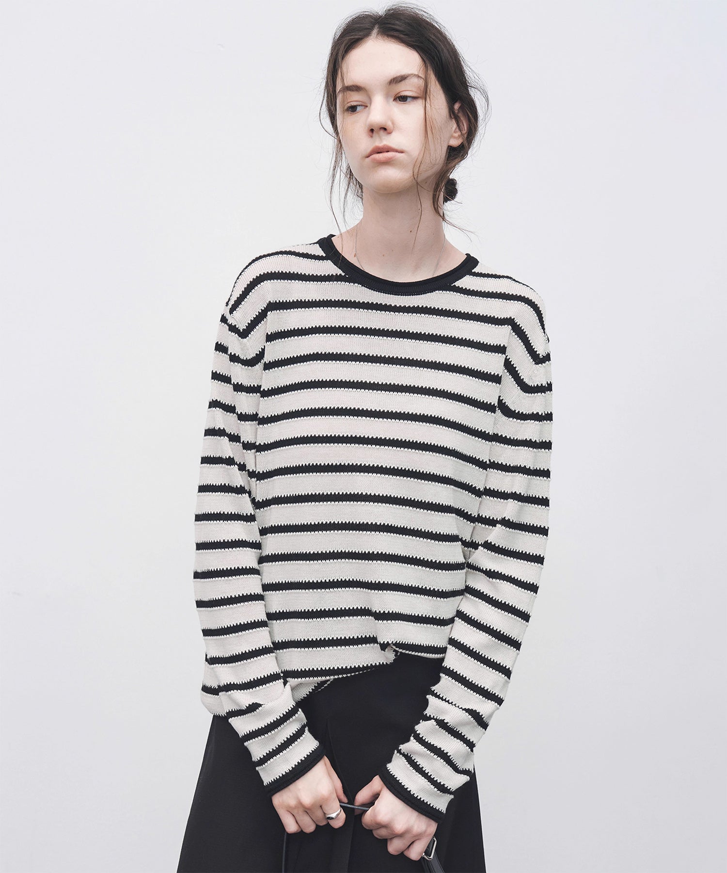 Textured Stripe Panel Knit Sweater