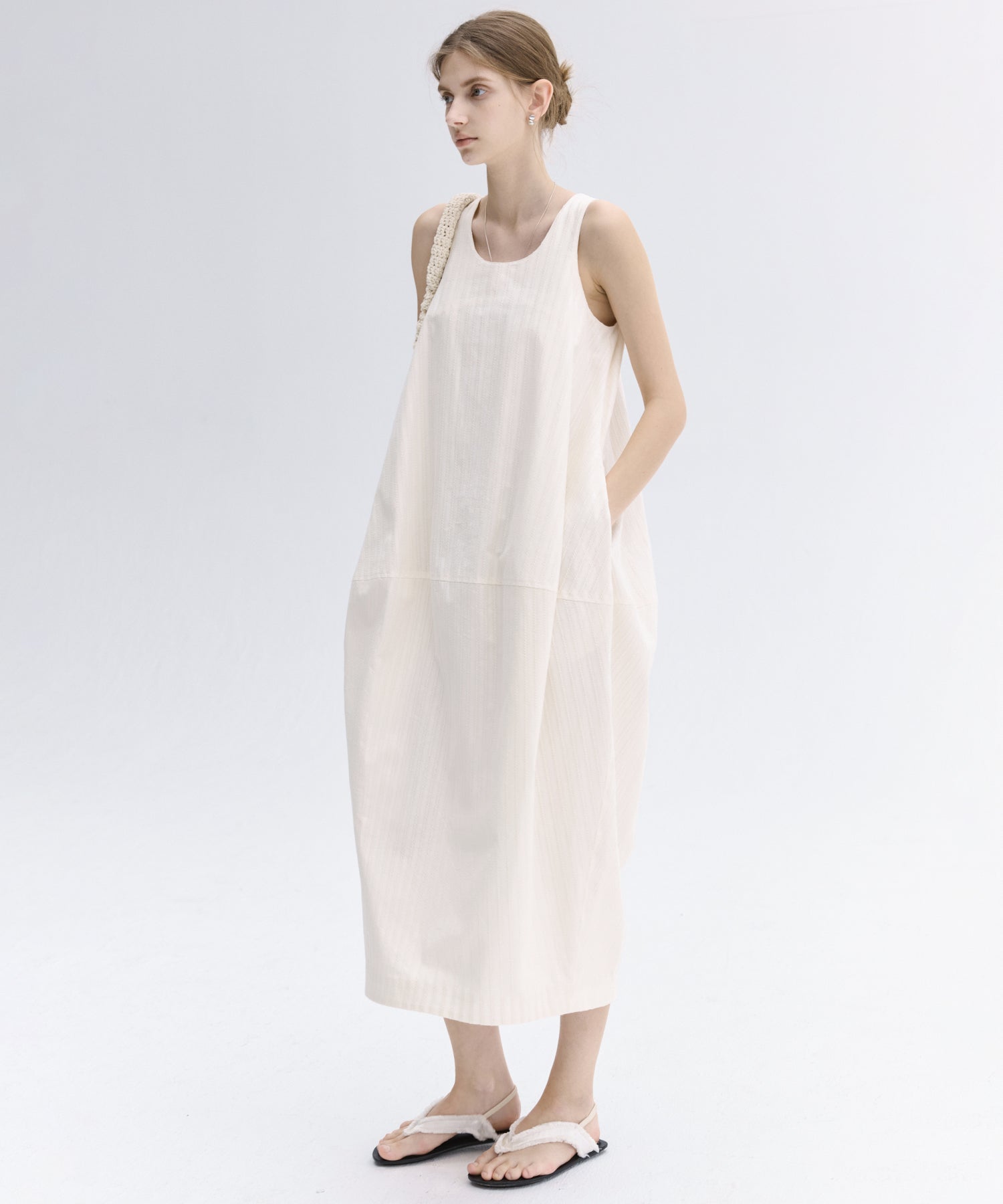 Jacquard Stripe Cocoon Sleeveless Dress