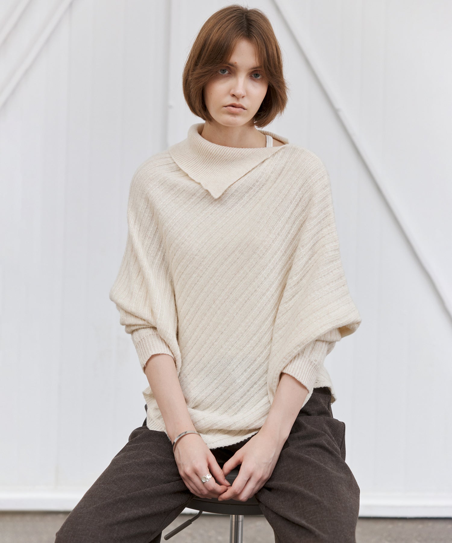 Asymmetric Textured Knit Sweater