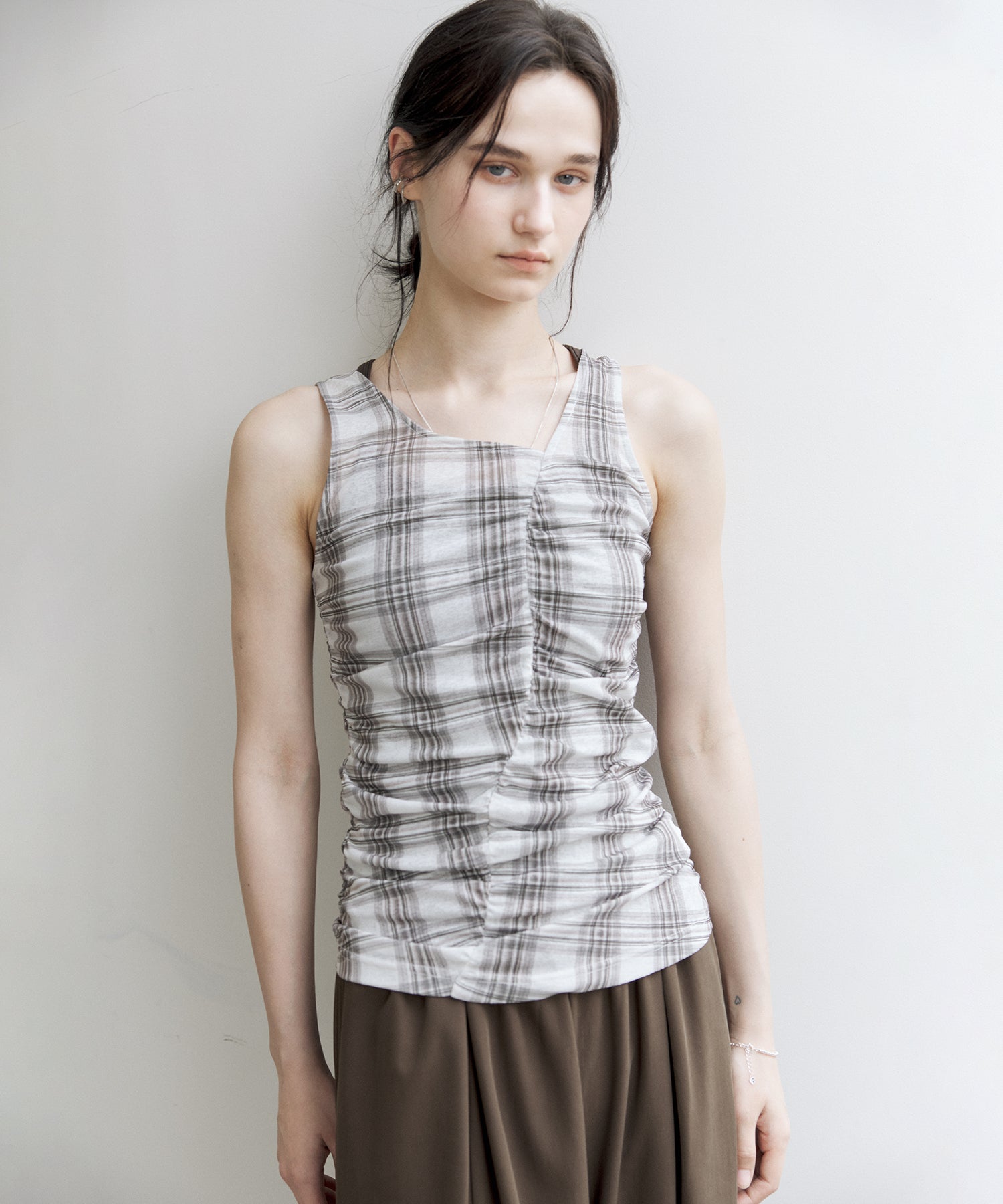 Asymmetric Gather Sheer Sleeveless Top