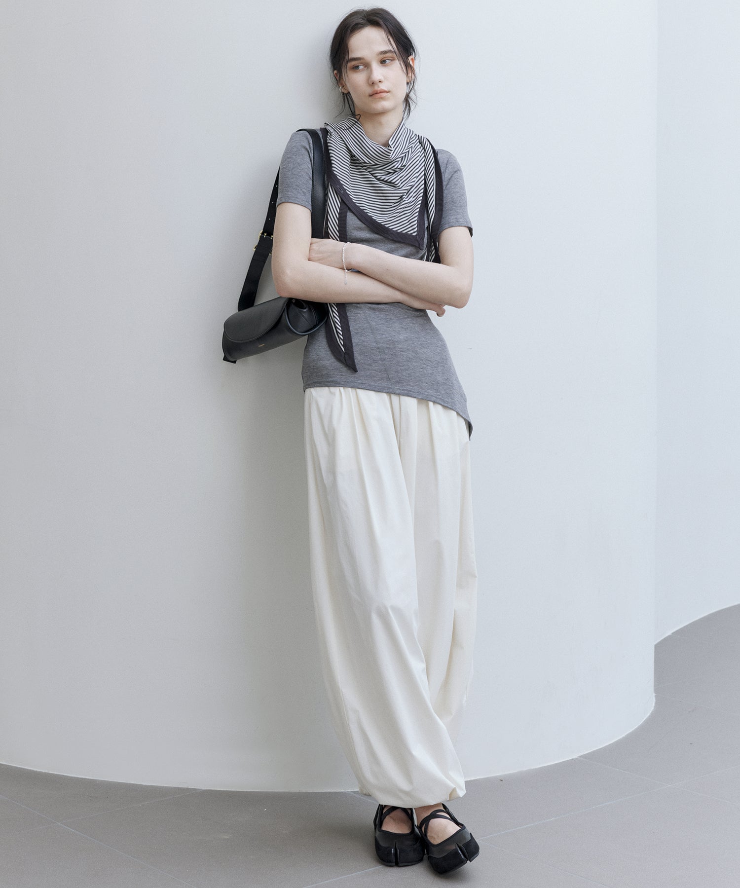 Asymmetric Hem Fitted T-Shirt in Lyocell Blend