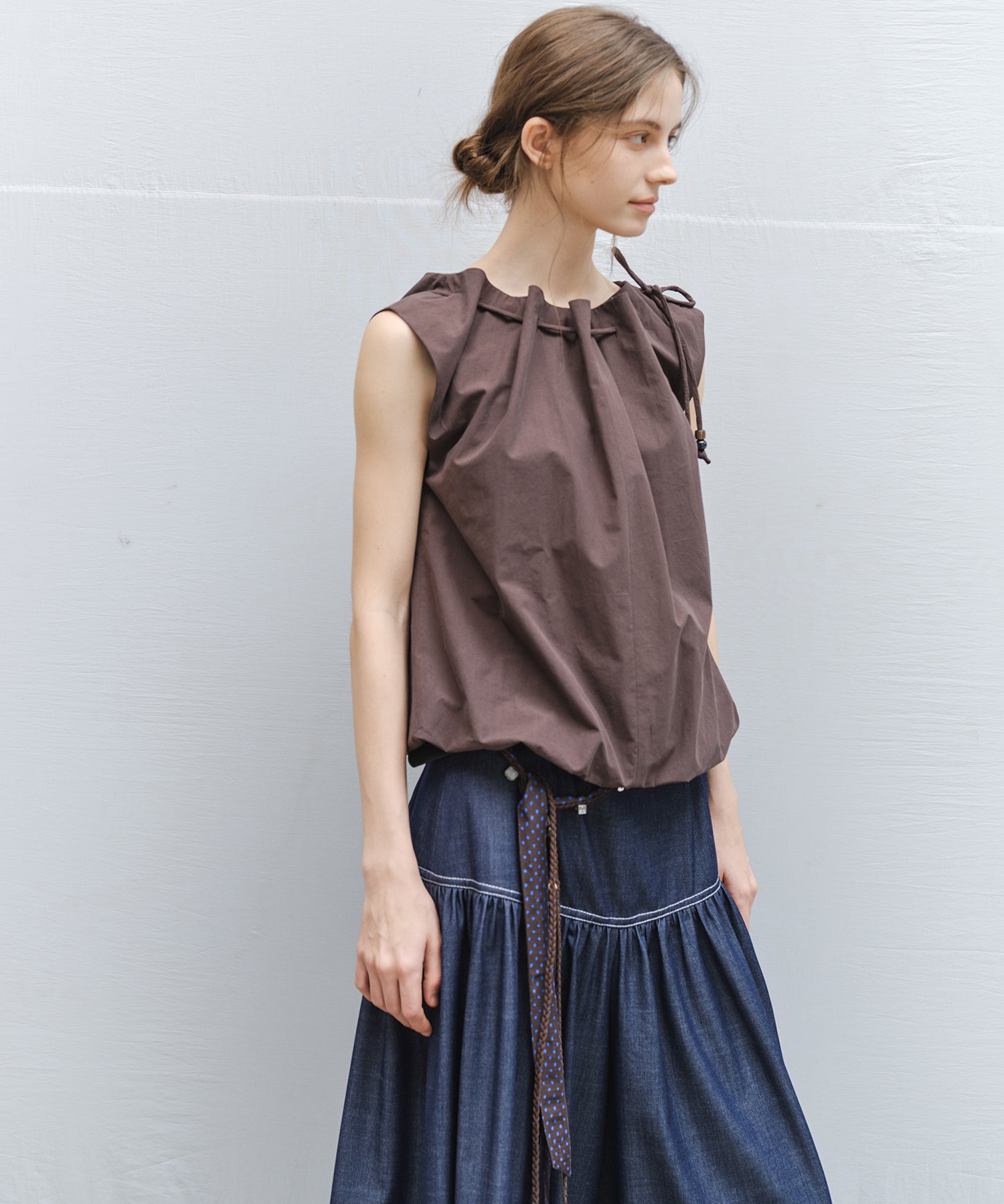 「7月上旬~中旬出荷」Drawstring Off-Shoulder Balloon Top