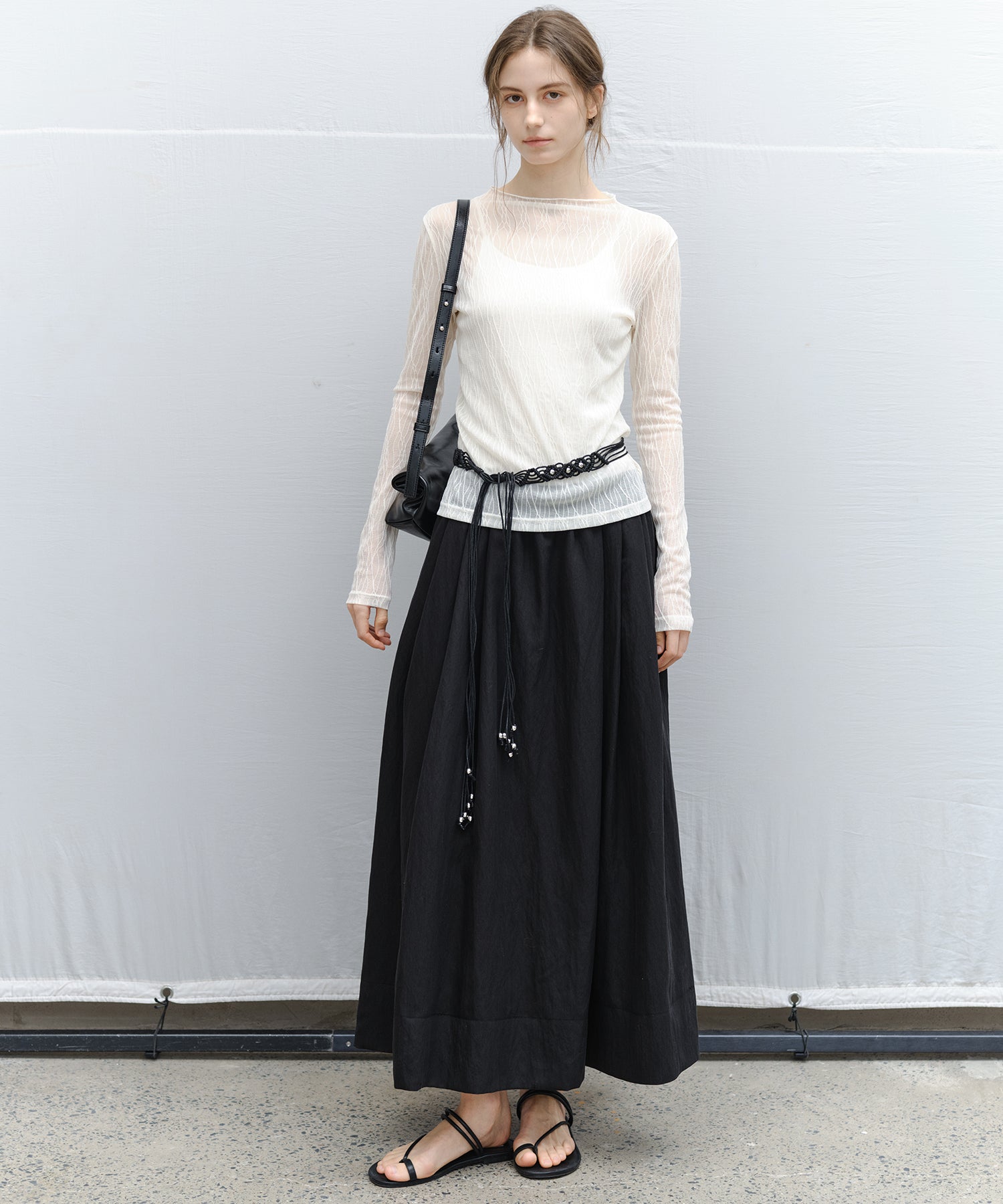 Braided Cord Slim Belt with Silver Beads