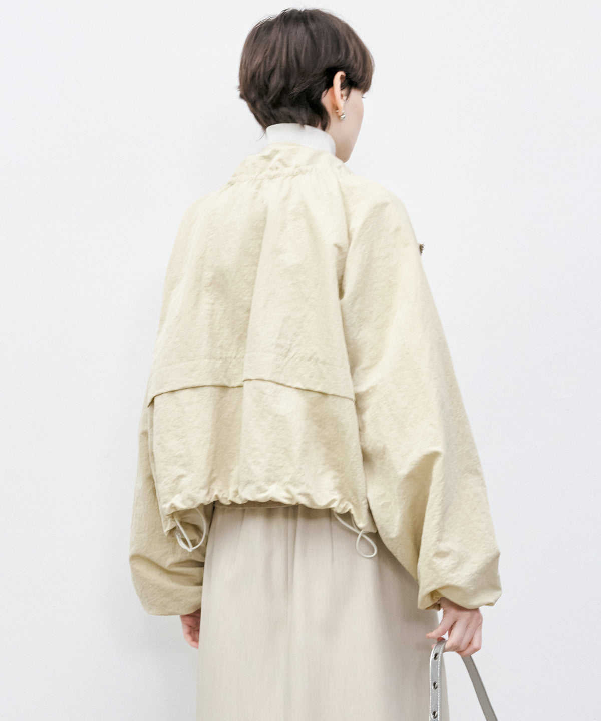Drawstring Gathered Stand Collar Cropped Jacket