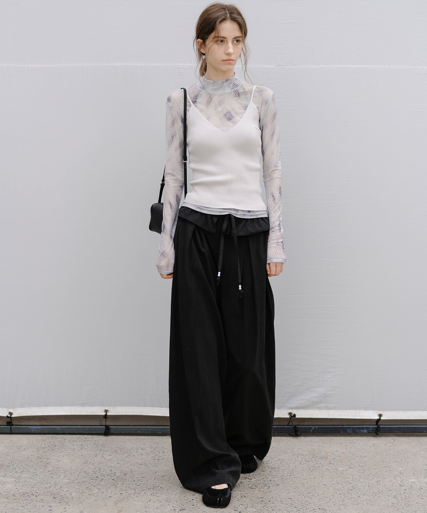 "Shipping from late February to early March" Abstract Print Sheer Mesh Top