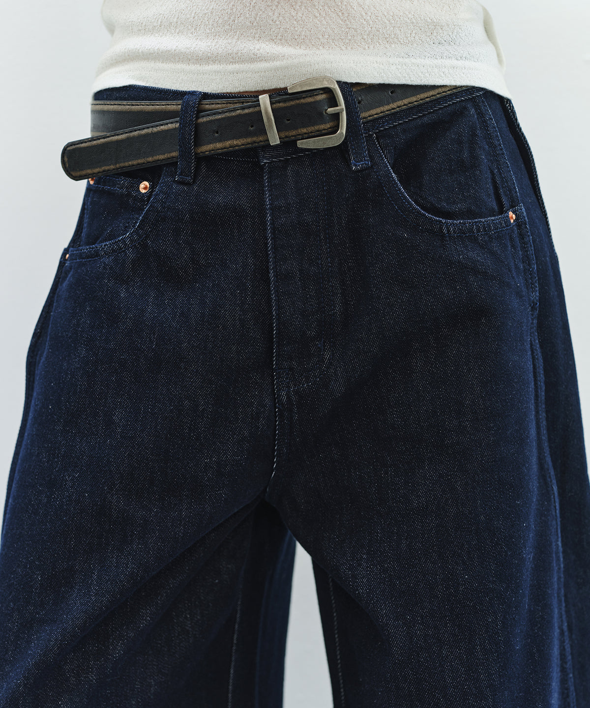 「10月下旬出荷予定」Side-Seam Detail Wide Denim Pants