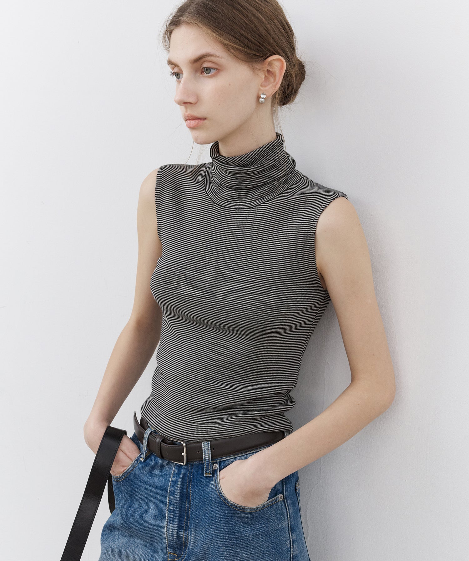 Lyocell Silk Blend High-Neck Knit Tank