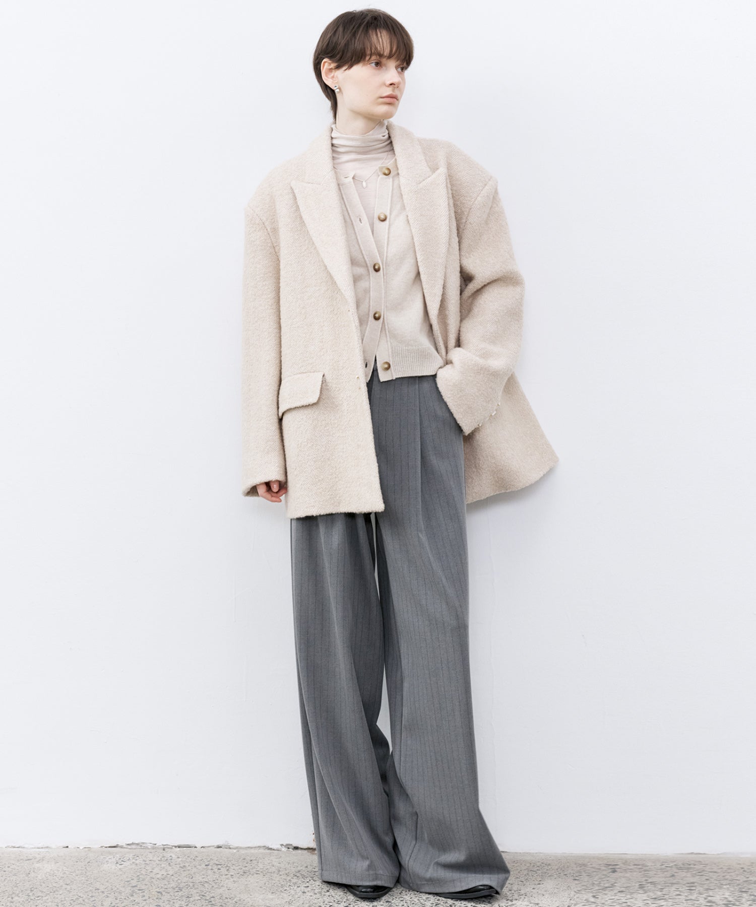 Wool-Blend Oversized Tailored Jacket with Shoulder Pads