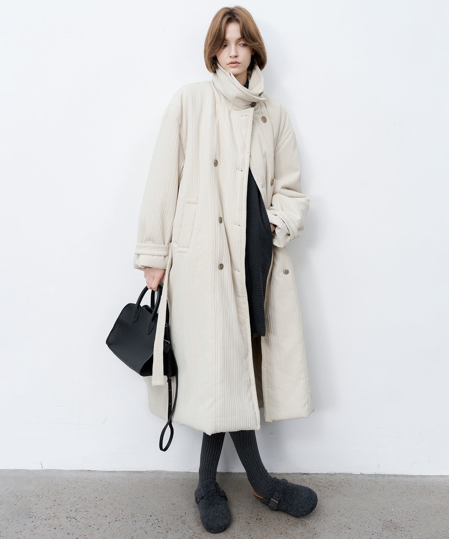 Stand Collar Oversized Long Cotton Coat