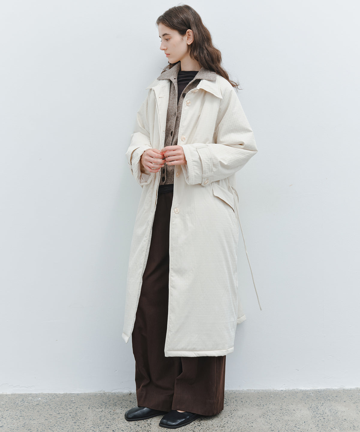 「10月下旬出荷予定」Striped Quilted Belted Long Coat