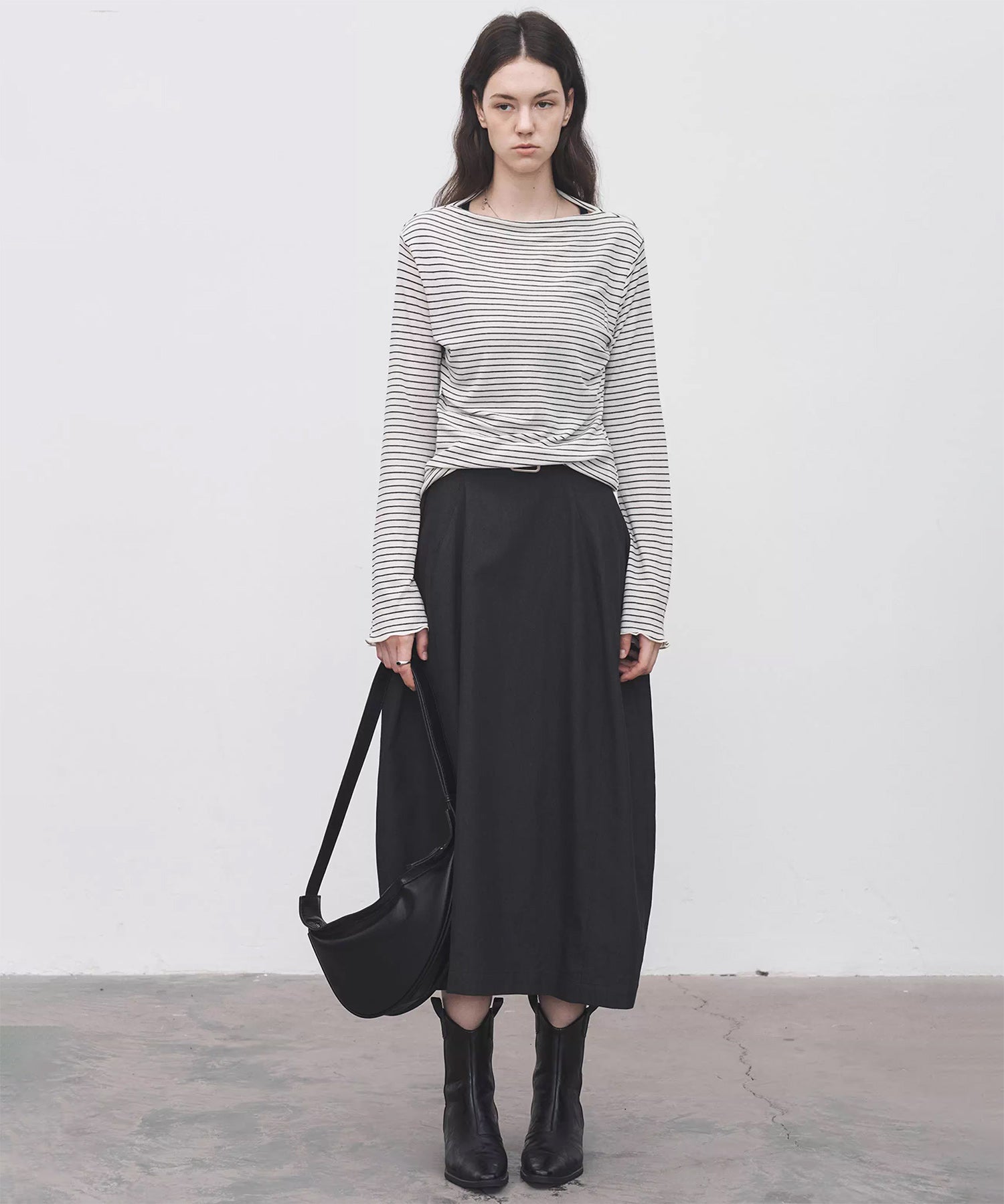 Wool Blend Basic Boat Neck Layering T-Shirt