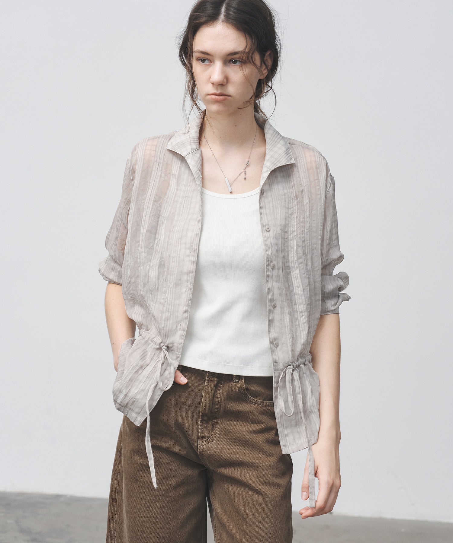 Drawstring Crinkled Check Shirt Jacket – Oversized Fit