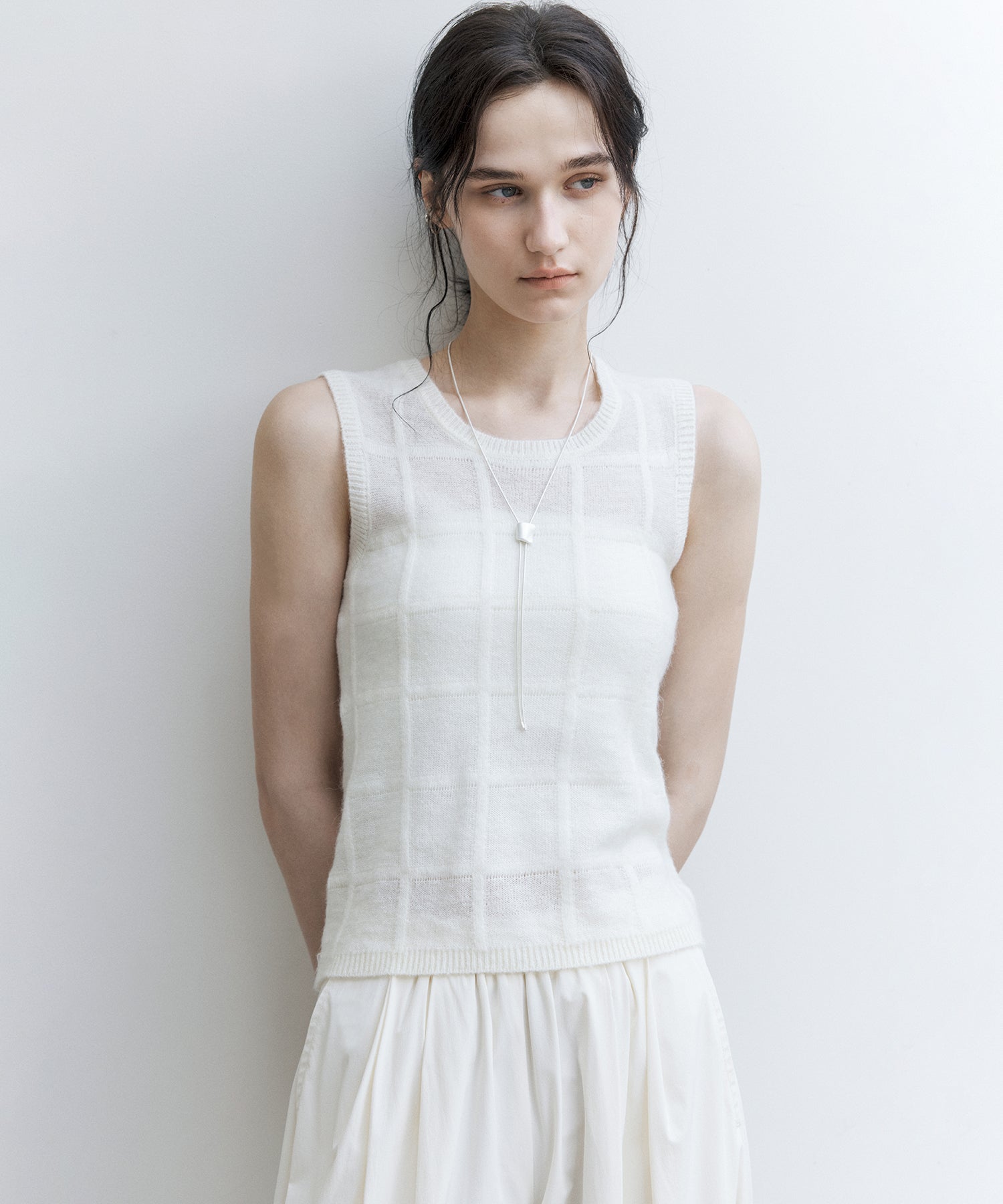 Sheer Check Knit Sleeveless Top