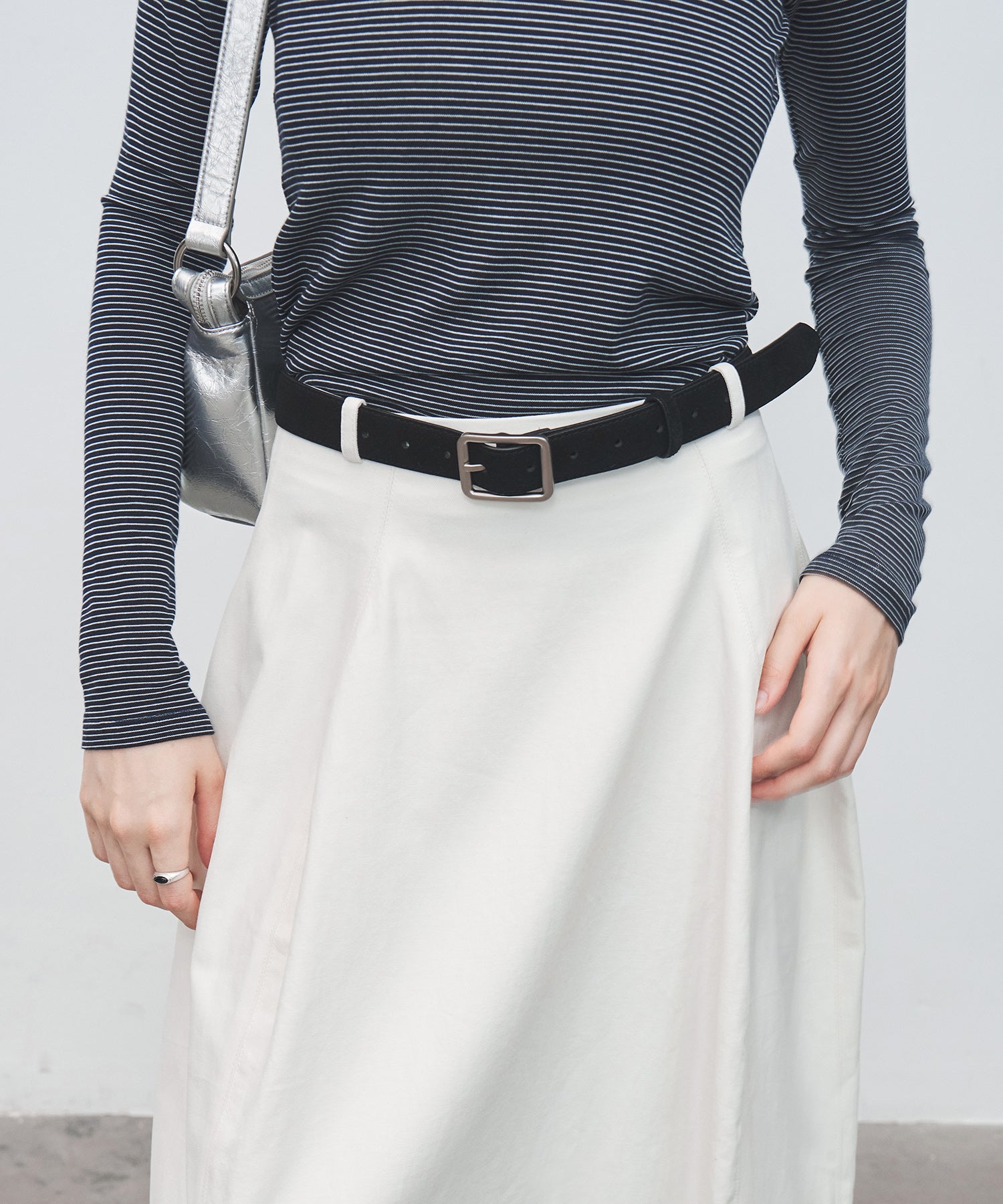 Minimalist Suede Leather Belt with Matte Silver Buckle