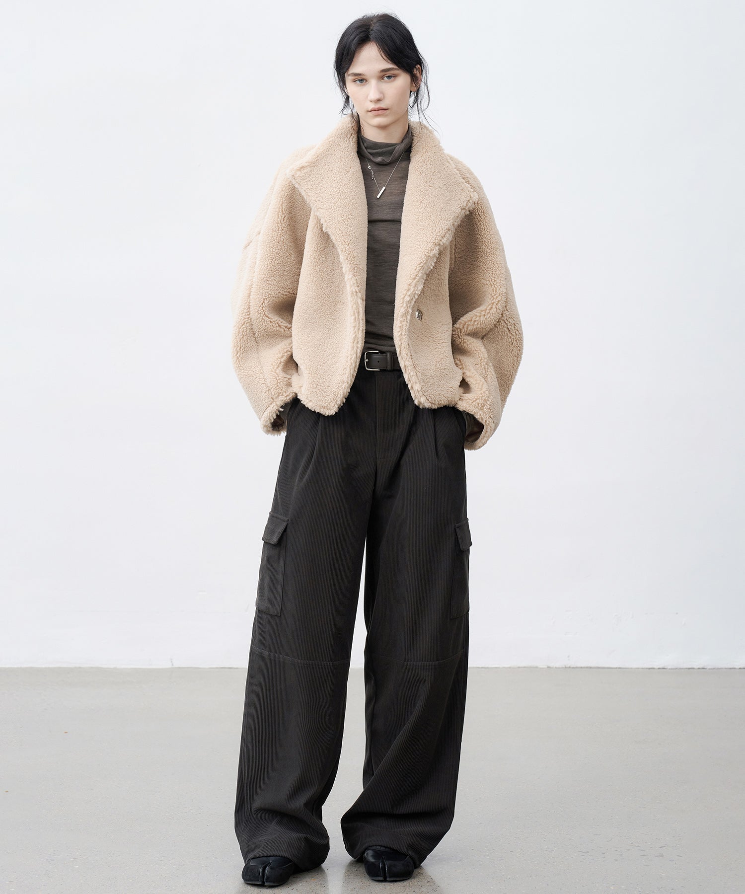 Asymmetric Collar Faux Shearling Short Jacket