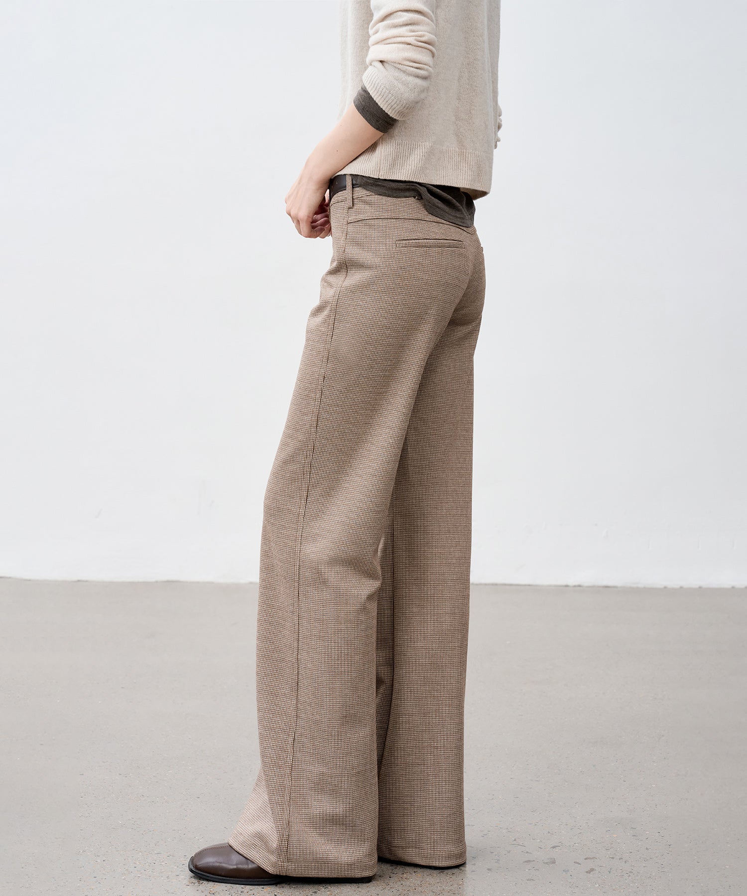 Wool Blend Check Flared Pants