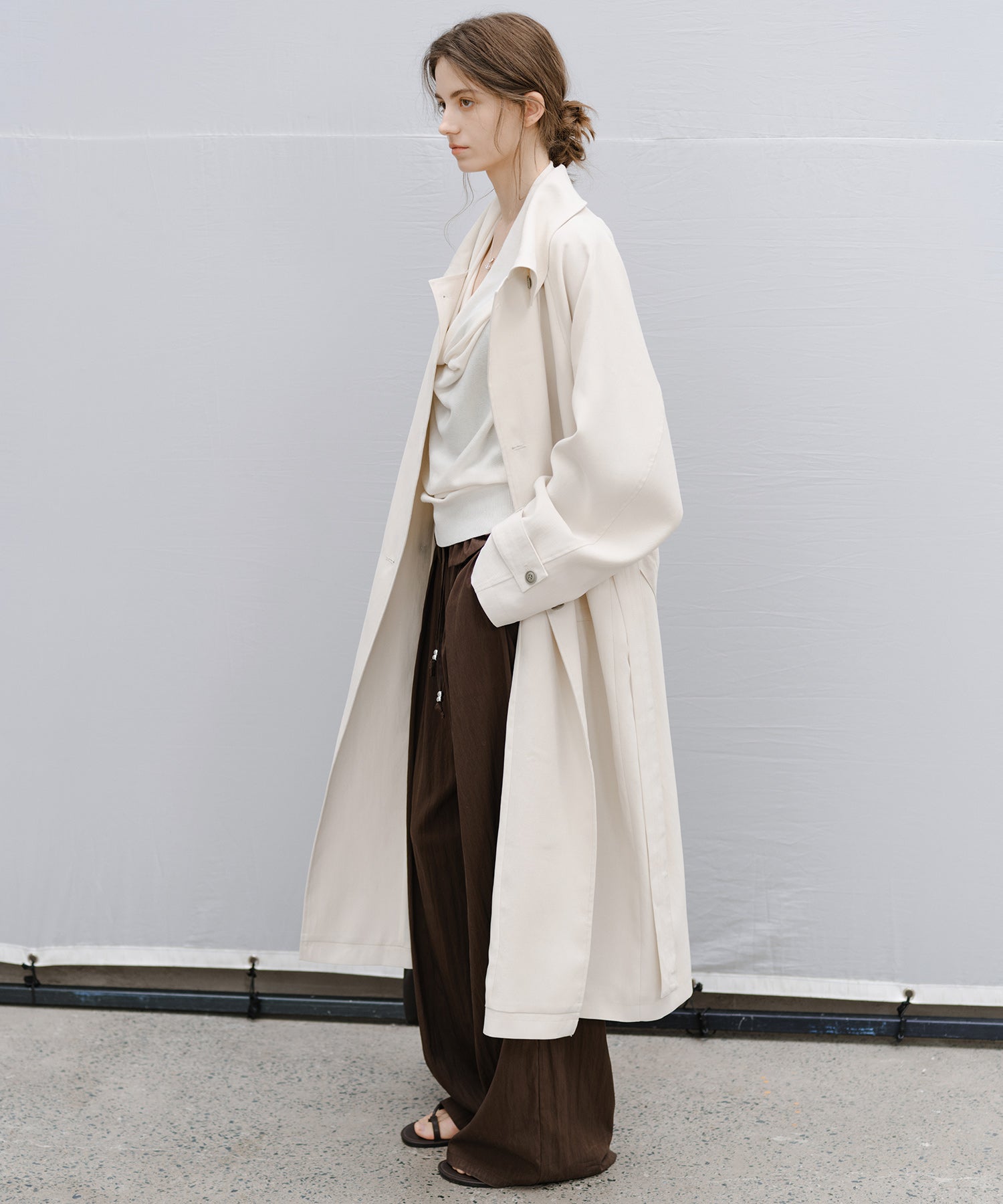Stand Collar Belted Long Trench Coat
