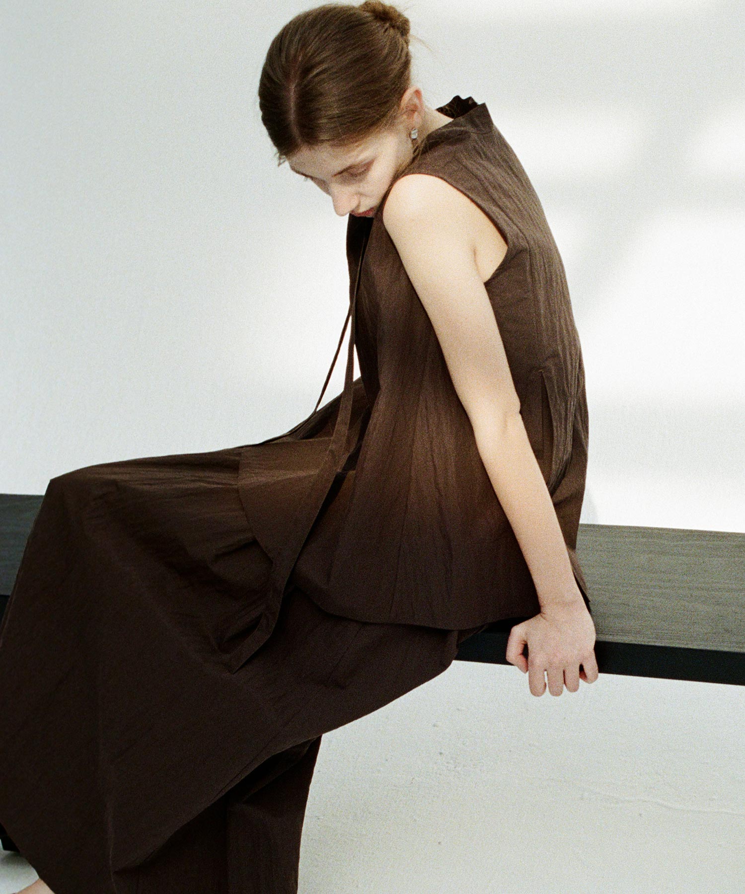 Drape Neck Pleated Blouse with Ribbon